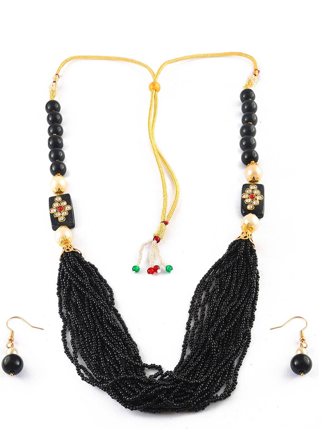 

Jewar Mandi Gold-Plated Black & White Kundan Studded & Pearls Beaded Jewellery Set