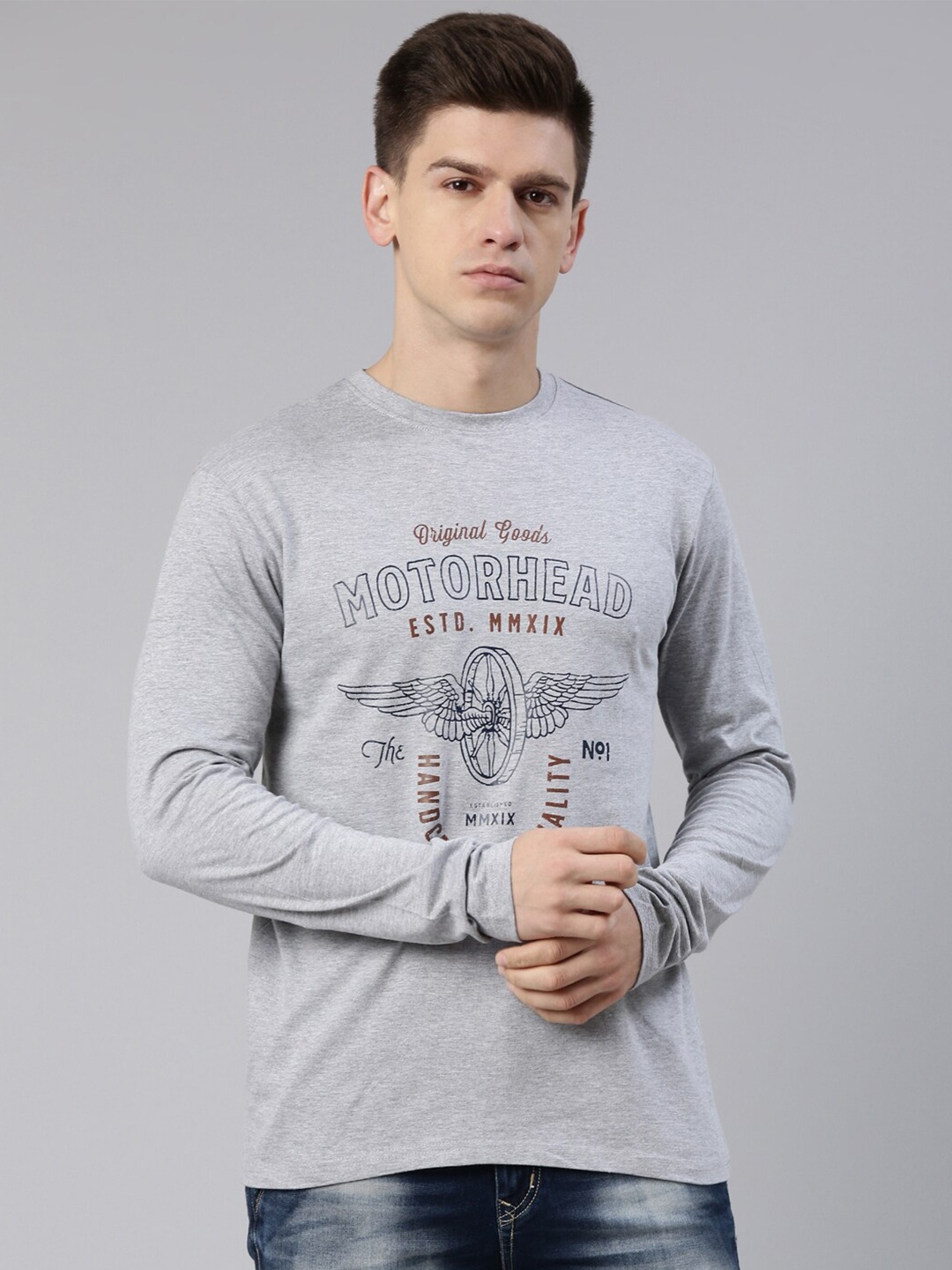 

recast Men Grey Typography Printed Bio Finish Cotton T-shirt