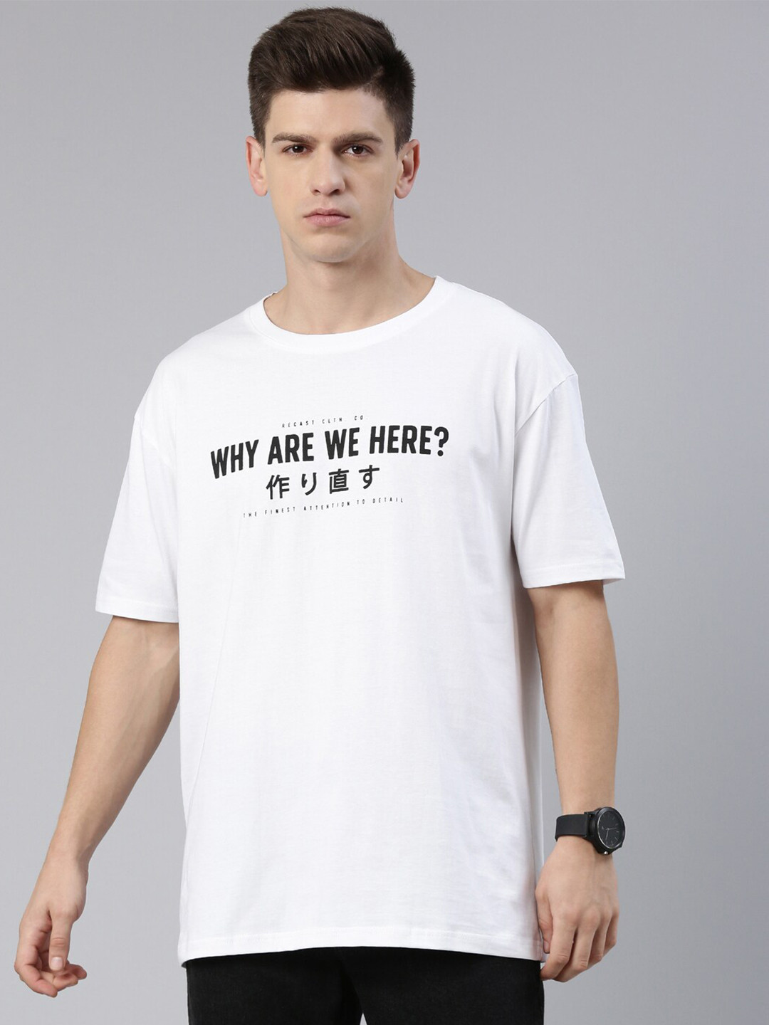 

recast Men White Typography Printed Oversized Fit Pure Cotton T-shirt