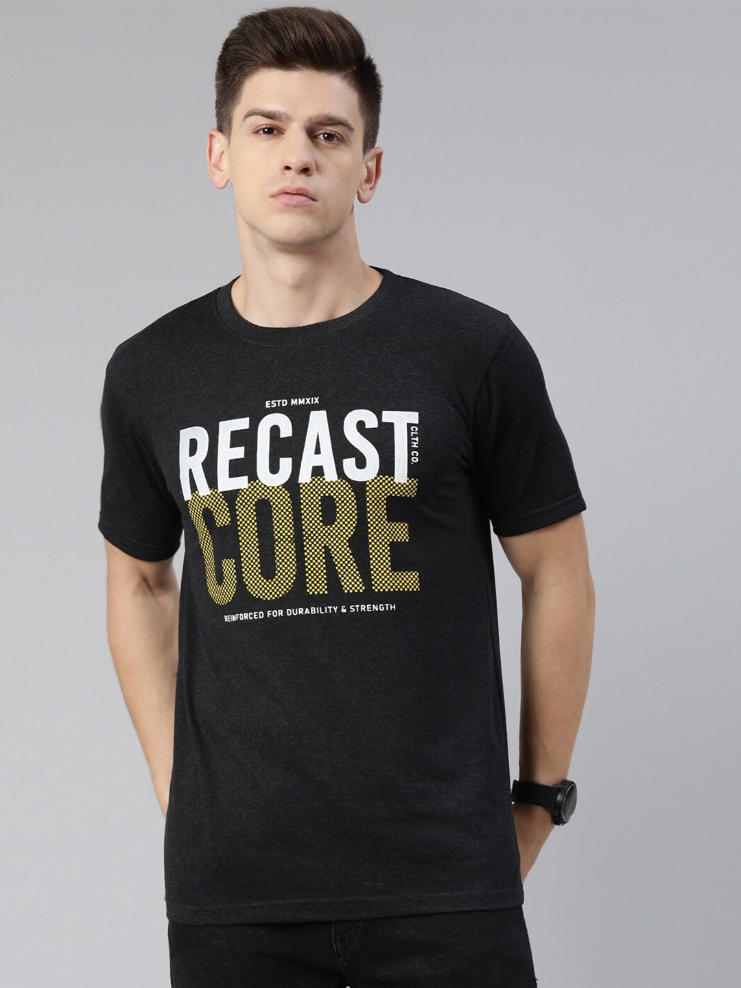 

recast Men Charcoal Typography Printed T-shirt