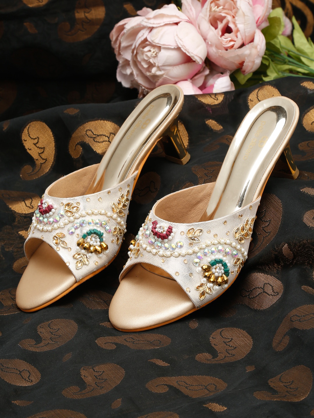 

pelle albero Gold-Toned Embellished Party Block Heels