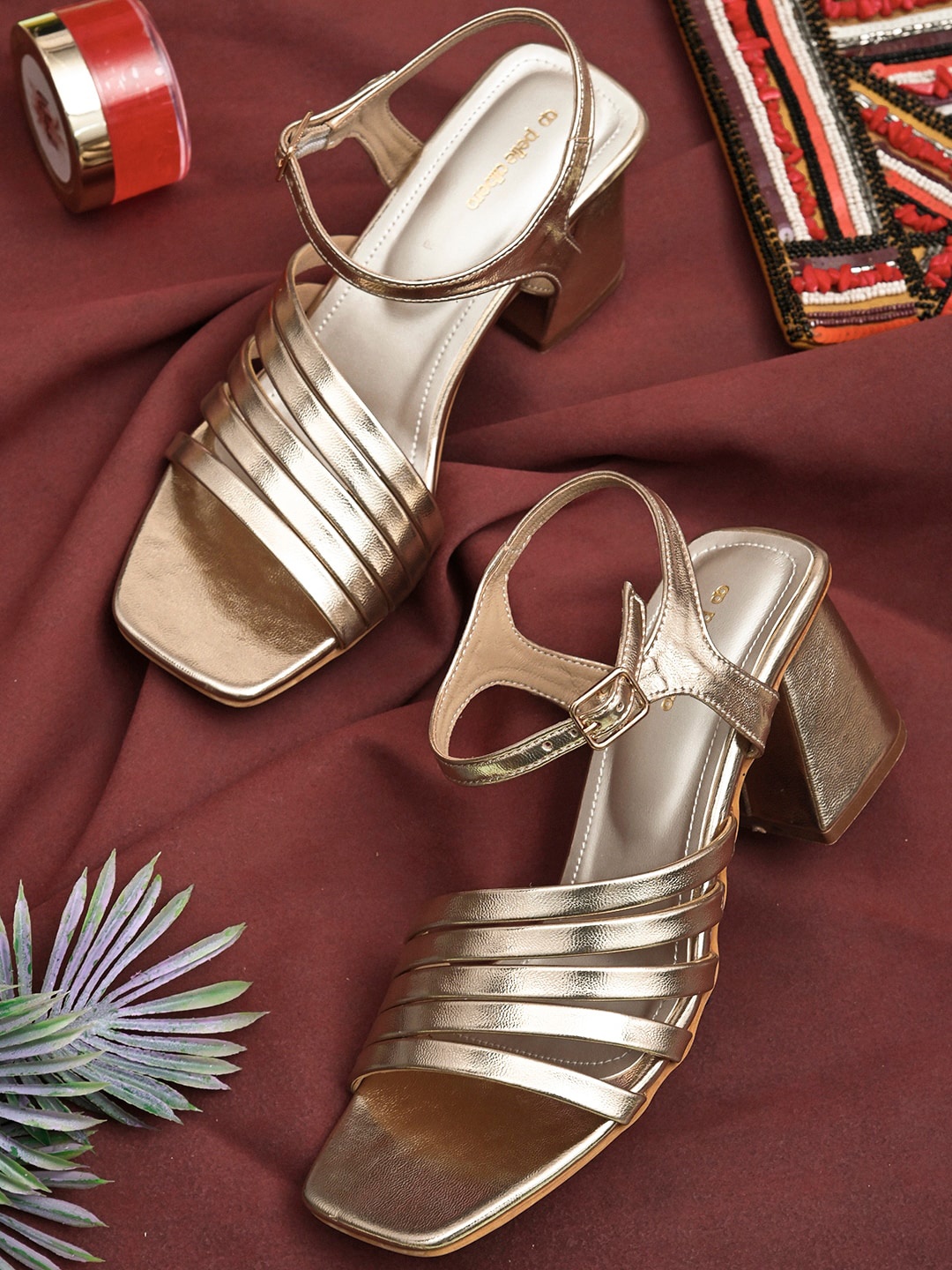 

pelle albero Gold-Toned Party Block Heels