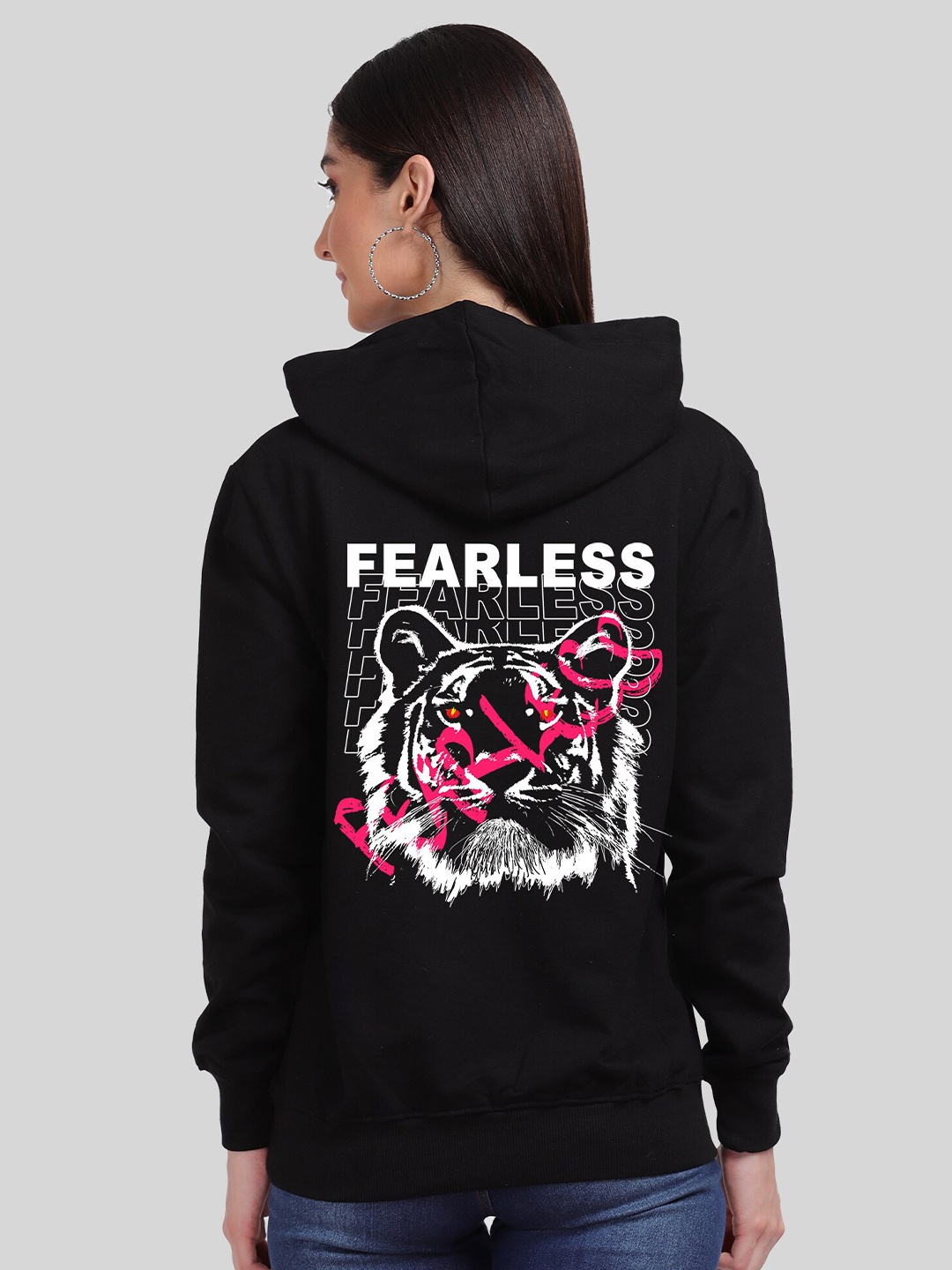 

Mad Over Print Women Black Solid Hooded Sweatshirt