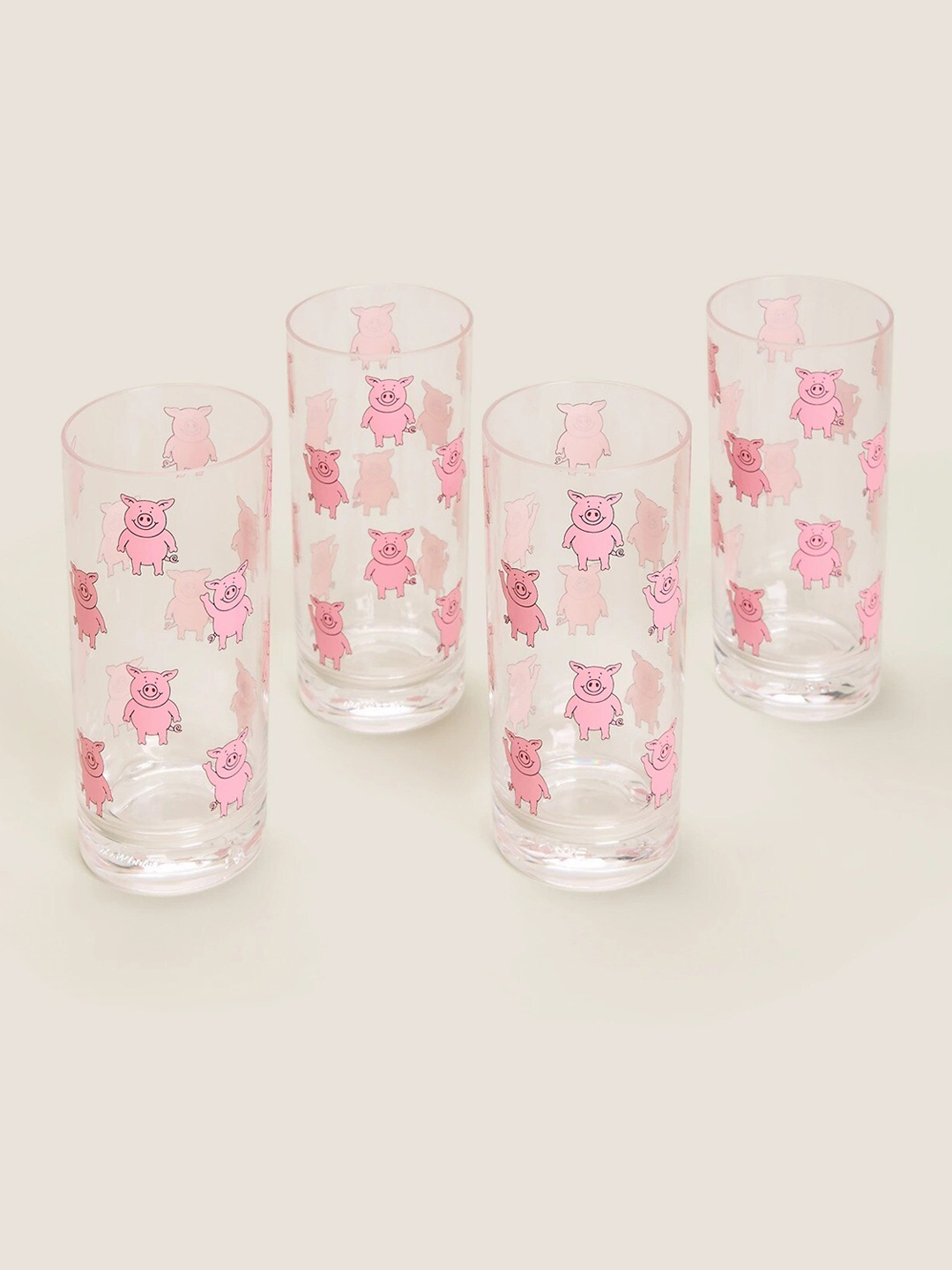 

Marks & Spencer Transparent & Pink Set Of 4 Percy Pig Printed Water Glasses