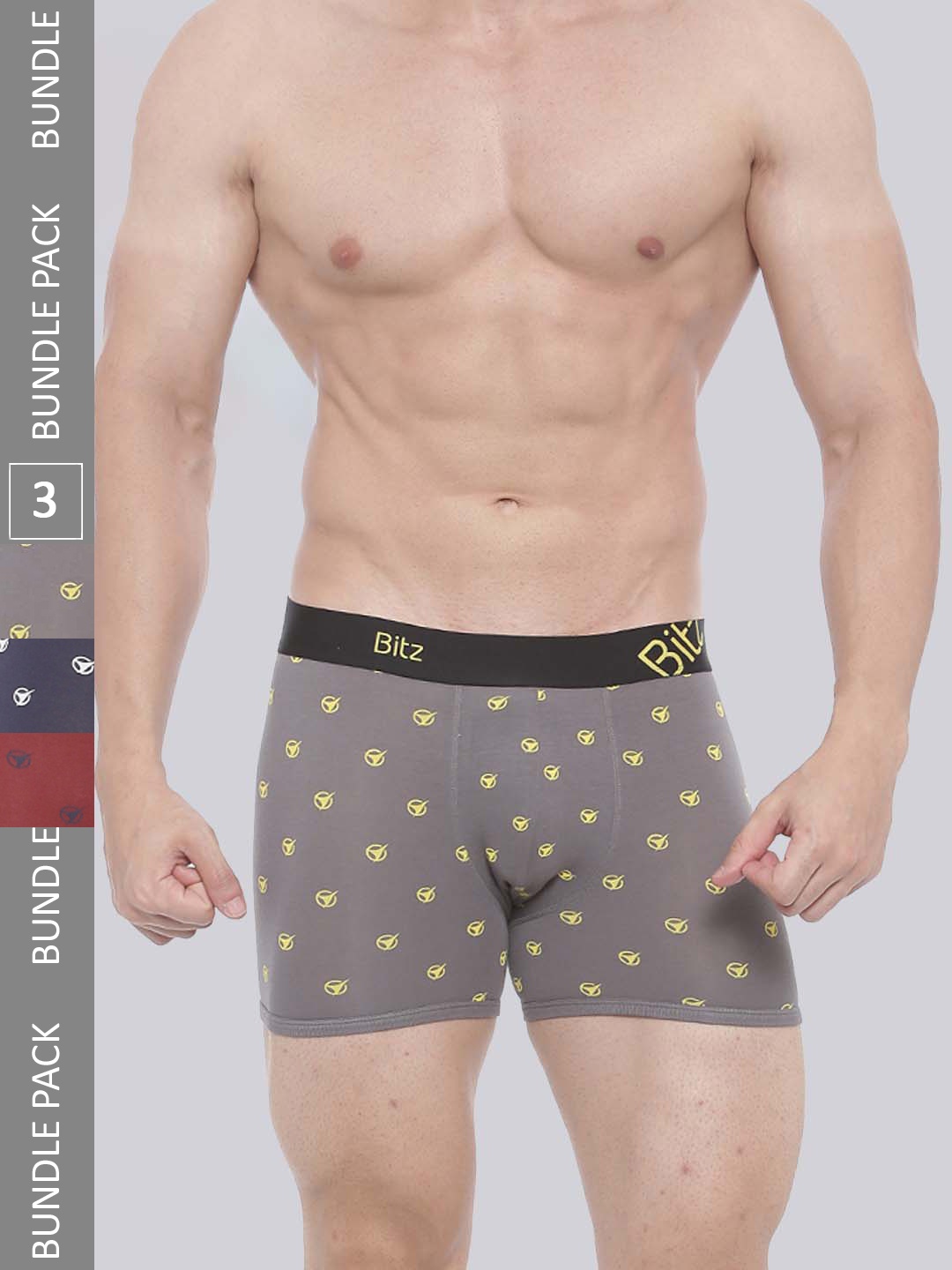 

Bitz Men Pack Of 3 Printed Cotton Trunk, Grey
