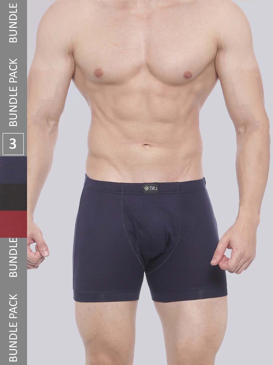

Bitz Men Pack Of 3 Solid Cotton Trunk, Navy blue