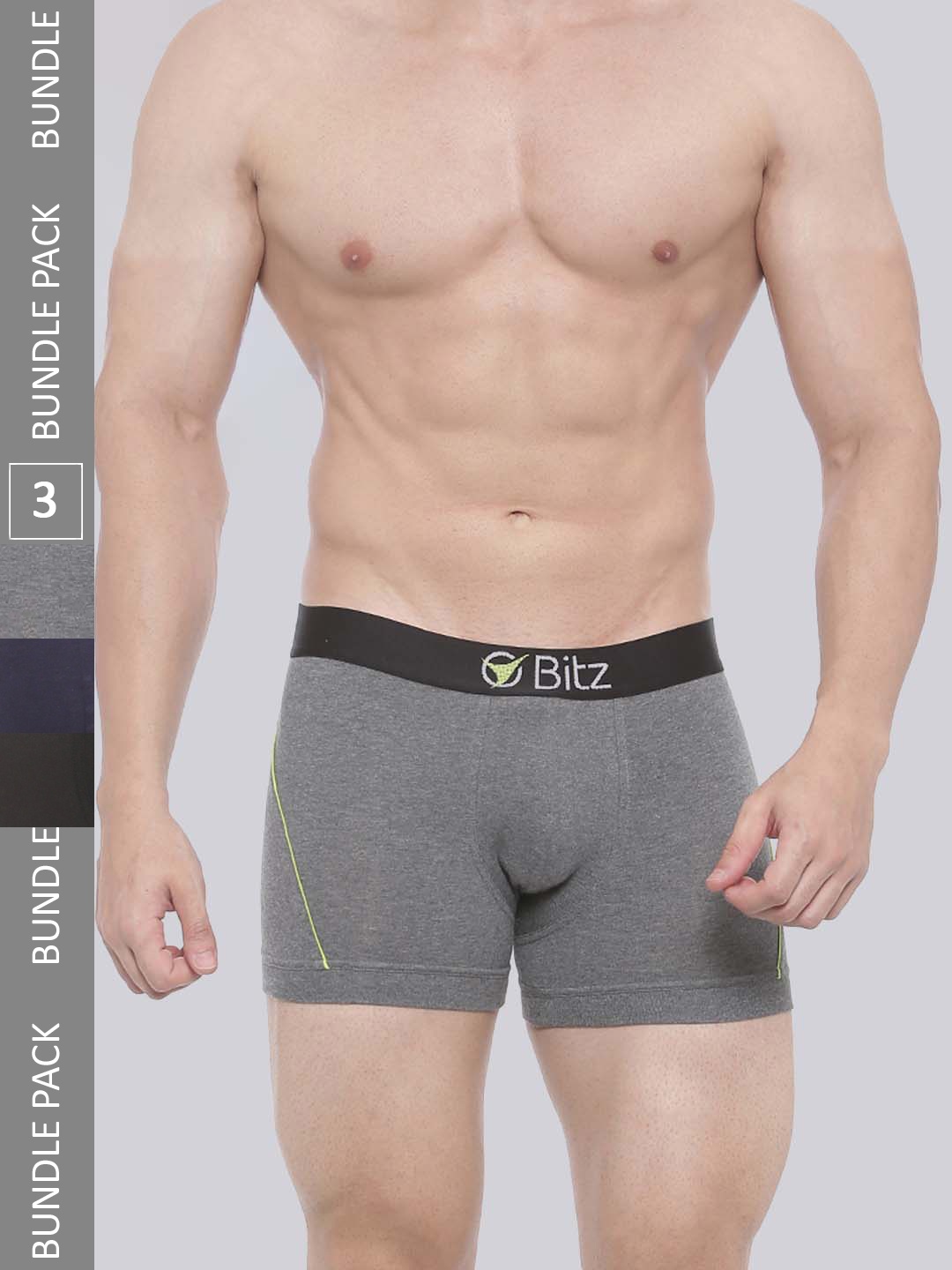 

Bitz Men Pack Of 3 Solid Cotton Trunk, Grey