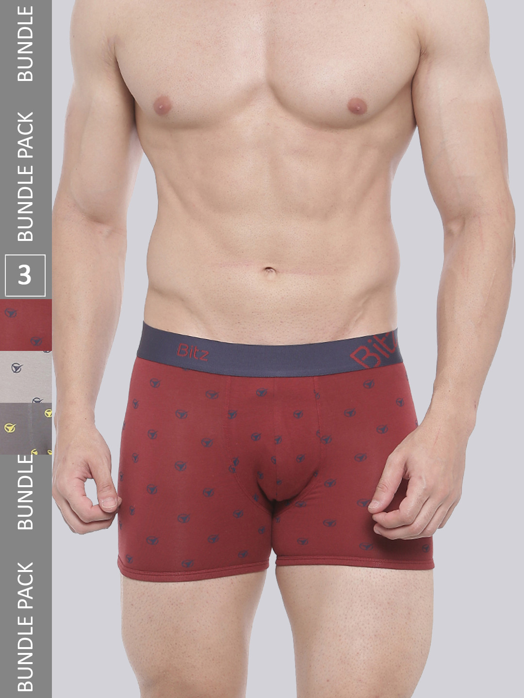 

Bitz Men Pack Of 3 Printed Cotton Trunk, Red