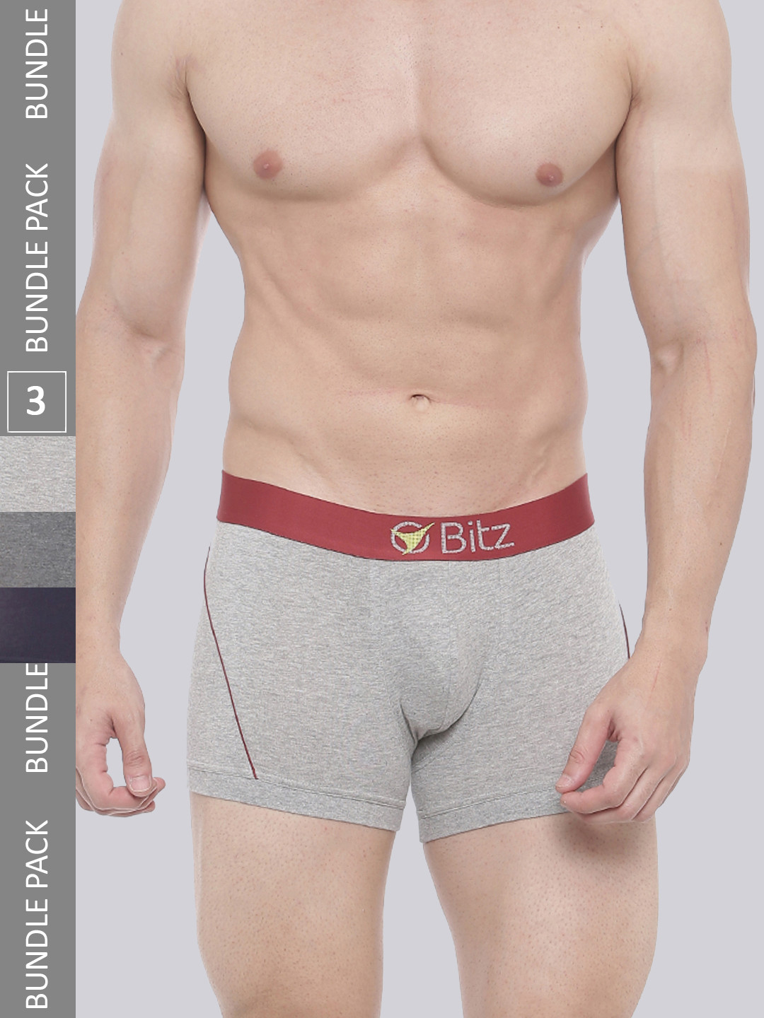 

Bitz Men Pack Of 3 Solid Cotton Trunk, Grey