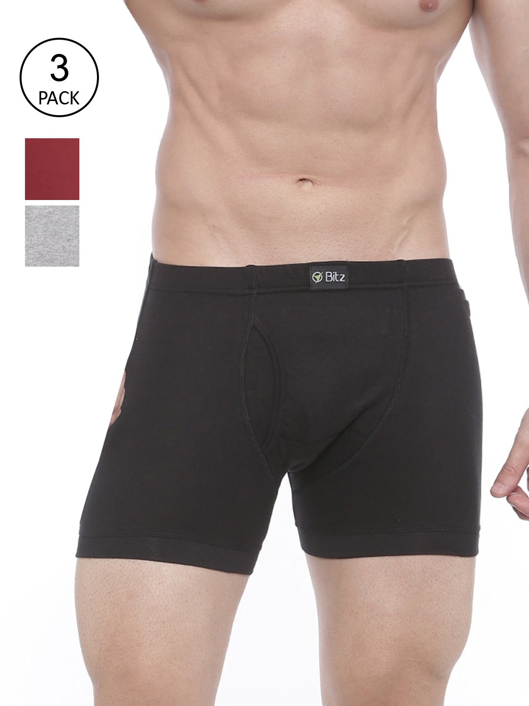 

Bitz Men Pack Of 3 Solid Cotton Trunk, Black