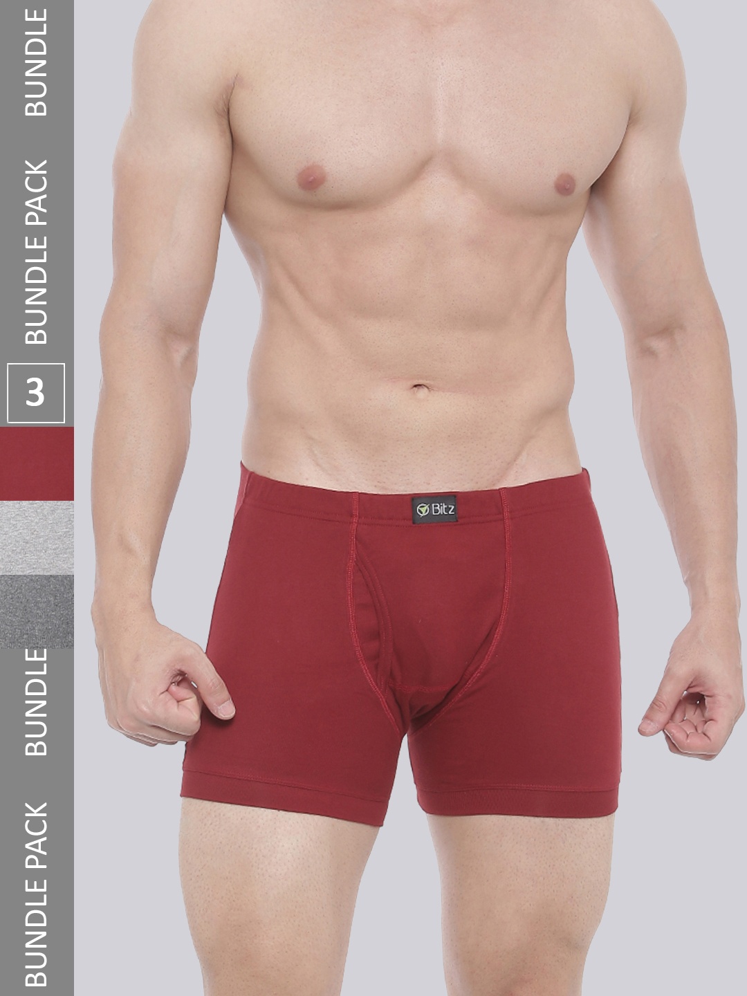 

Bitz Men Pack Of 3 Solid Cotton Trunk, Red