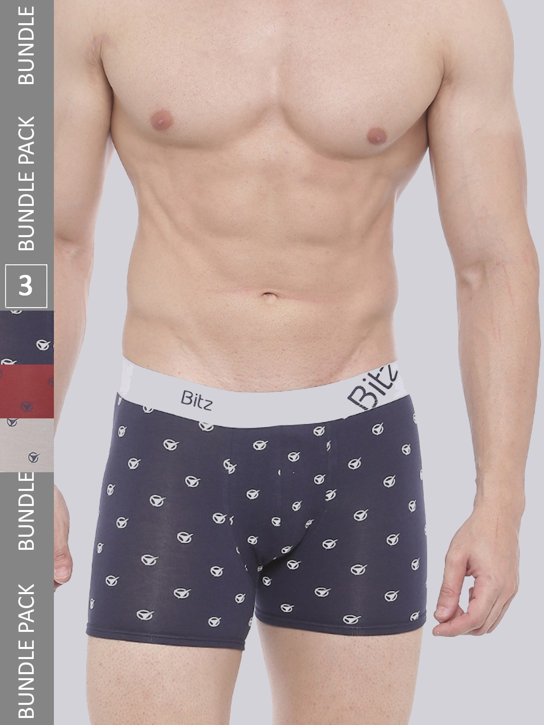 

Bitz Men Pack Of 3 Printed Cotton Trunk, Navy blue