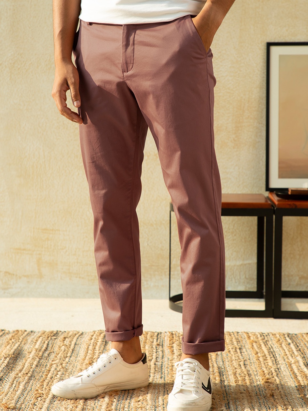 

Andamen Men Pink Solid Chinos
