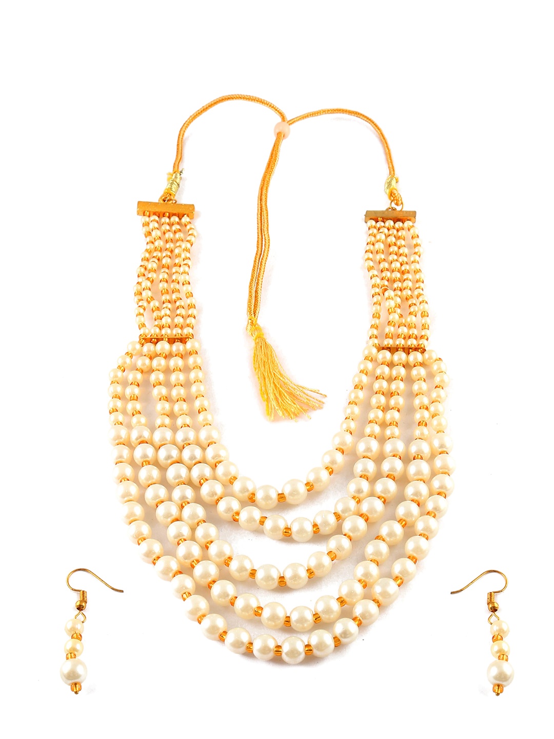 

Jewar Mandi Gold-Plated Golden & White Pearls Studded & Beaded Jewellery Set