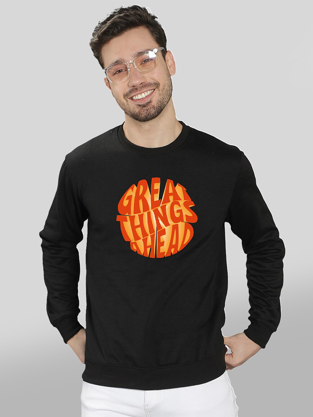 

Mad Over Print Men Black Printed Sweatshirt