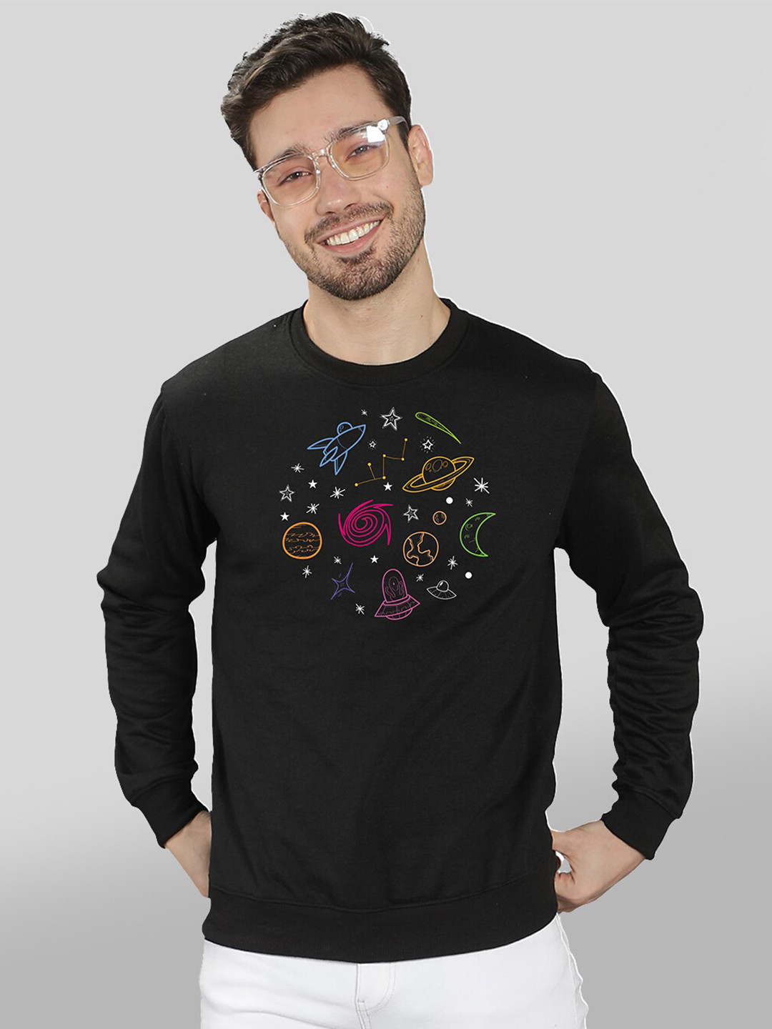

Mad Over Print Men Black Printed Sweatshirt