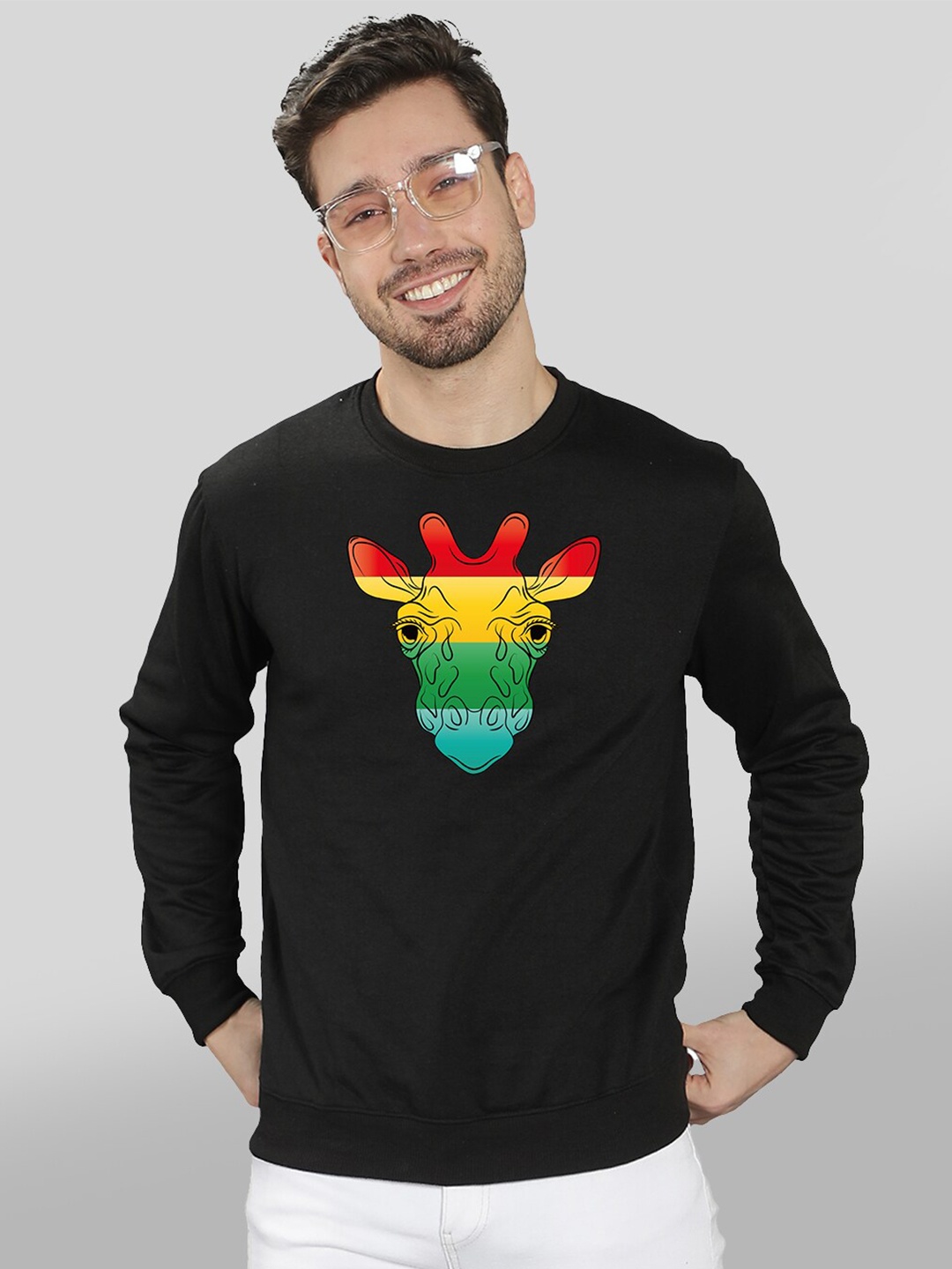 

Mad Over Print Men Black Printed Sweatshirt