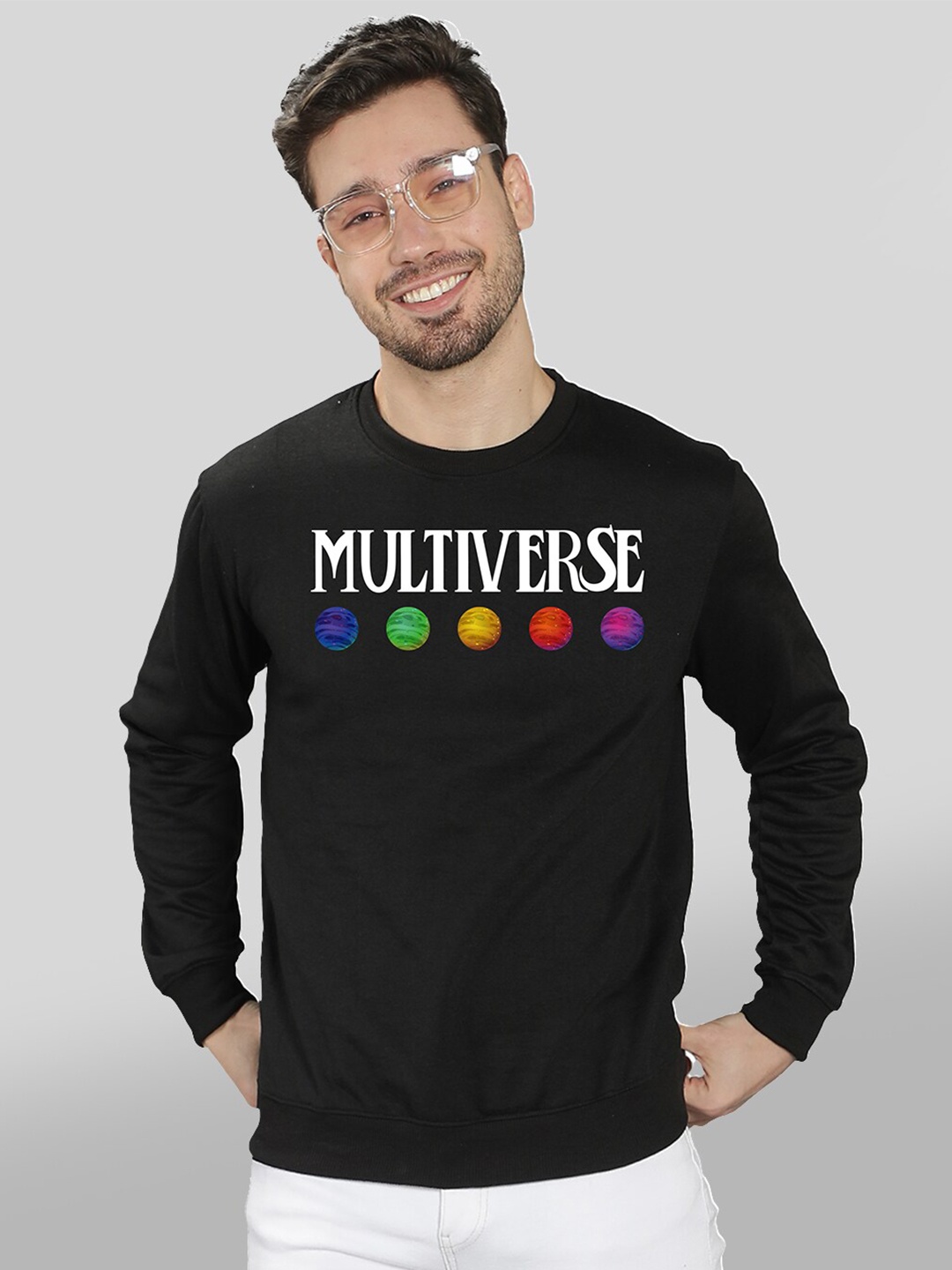 

Mad Over Print Men Black Printed Sweatshirt