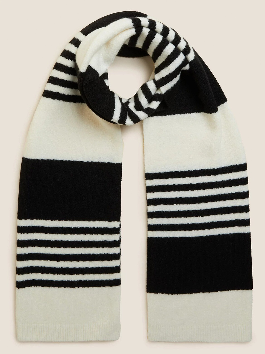 

Marks & Spencer Women Black & Off White Striped Scarf