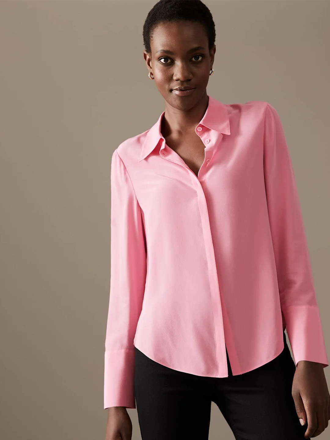 

Marks & Spencer Women Pink Silk Casual Shirt