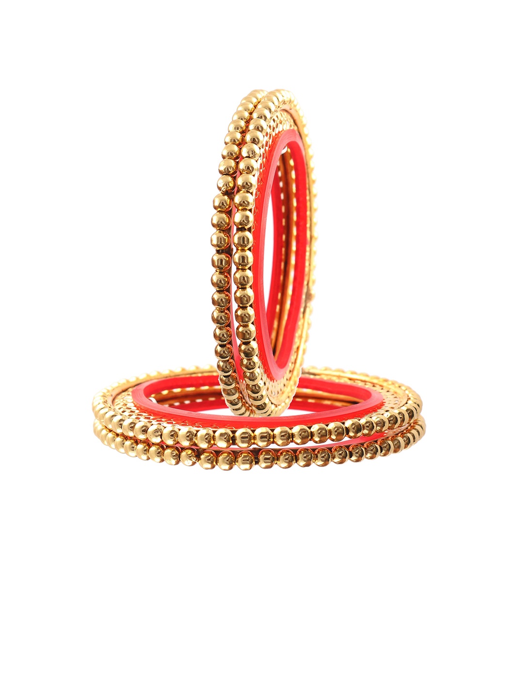 

Jewar Mandi Set Of 4 Gold-Plated Red Beaded Traditional Bangles