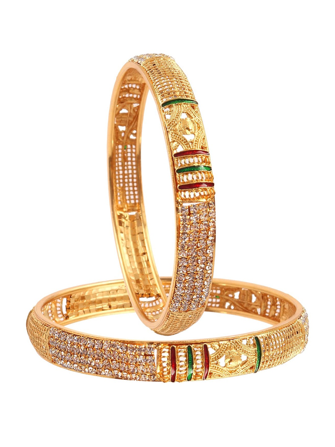 

Jewar Mandi Set Of 2 Gold-Plated White AD & Cz Stone Studded Bangles