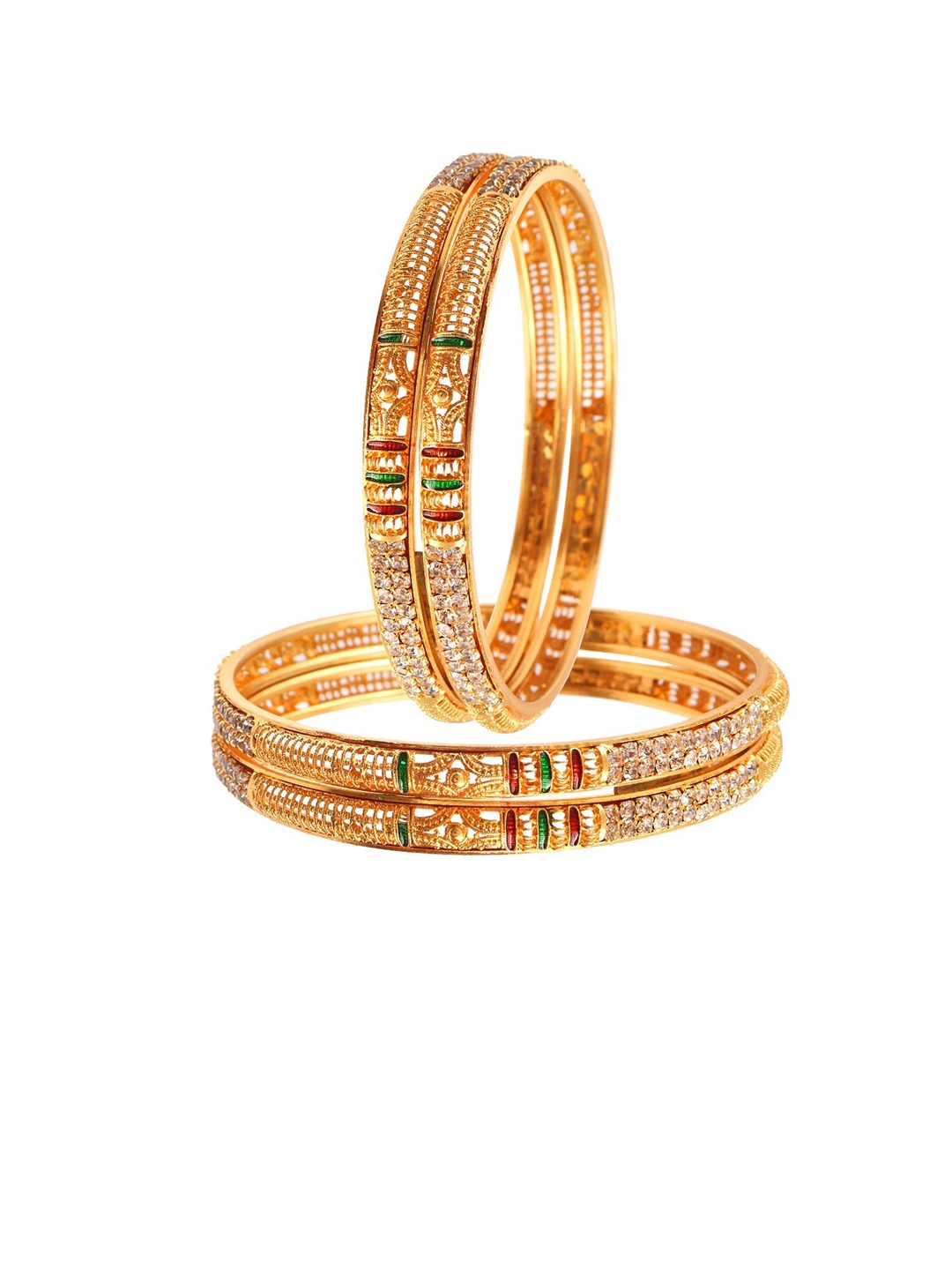 

Jewar Mandi Set Of 4 Gold-Plated White AD & CZ Stone Studded Bangles