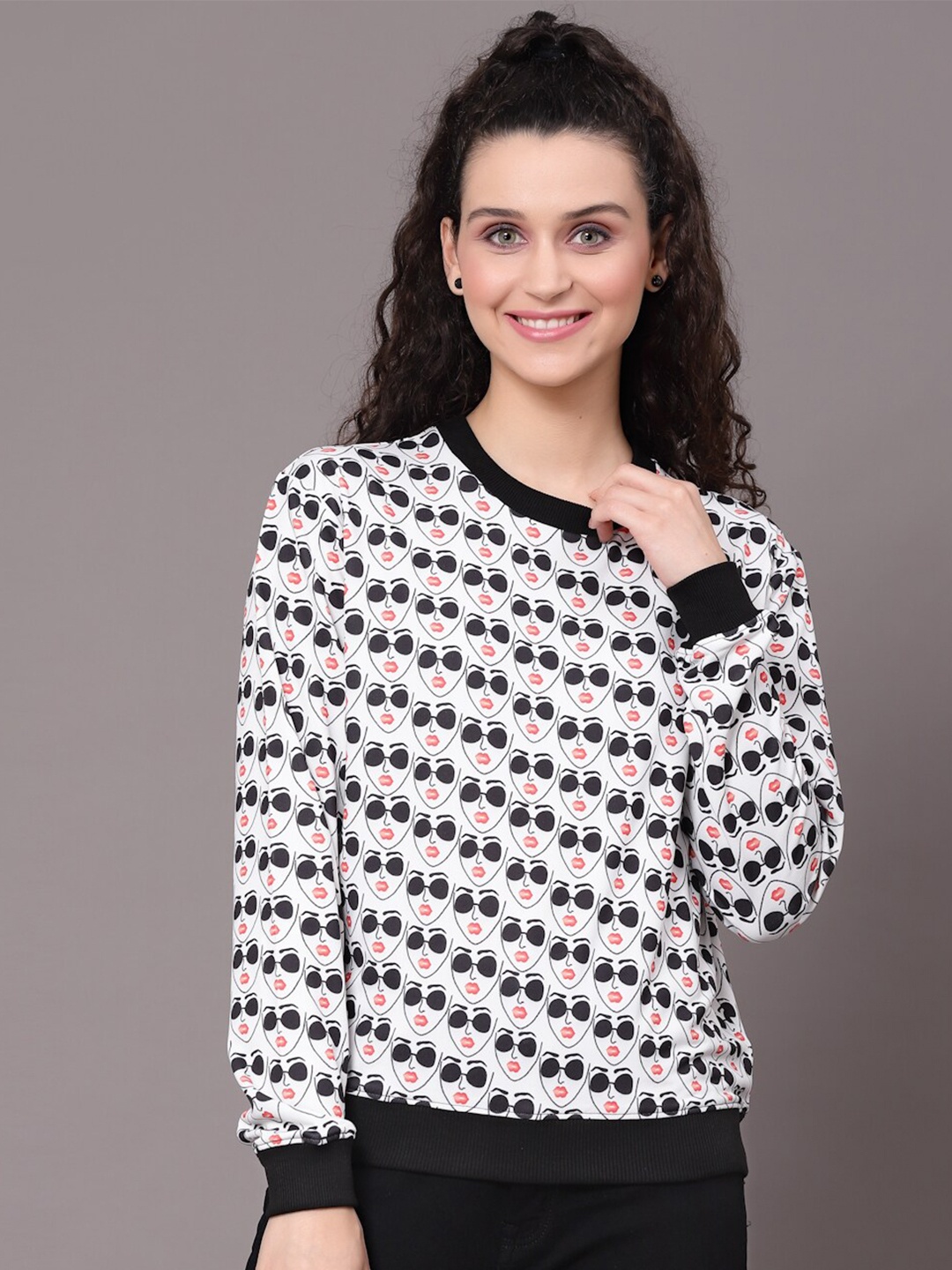 

KASSUALLY Women White Printed Sweatshirt