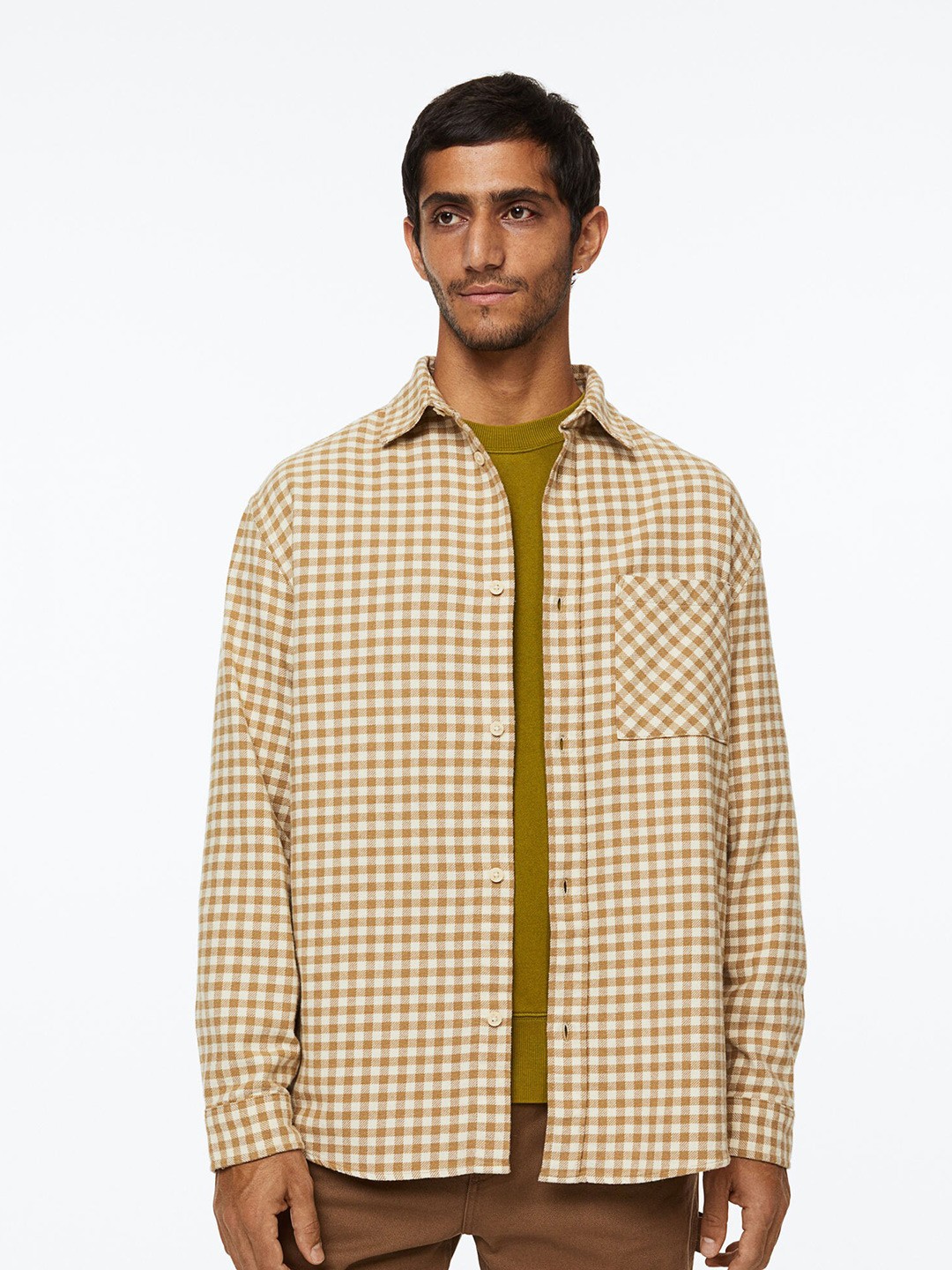 

H&M Men Beige Cotton Twill Shirt
