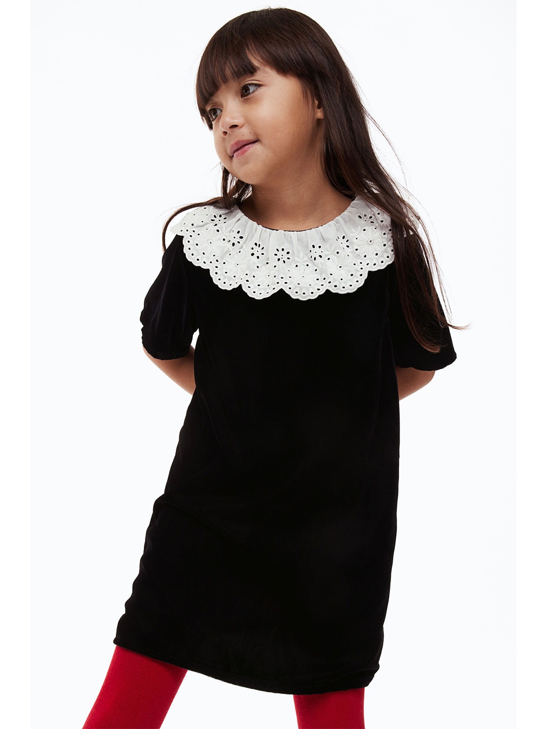 

H&M Girls Black Collared Velvet Dress