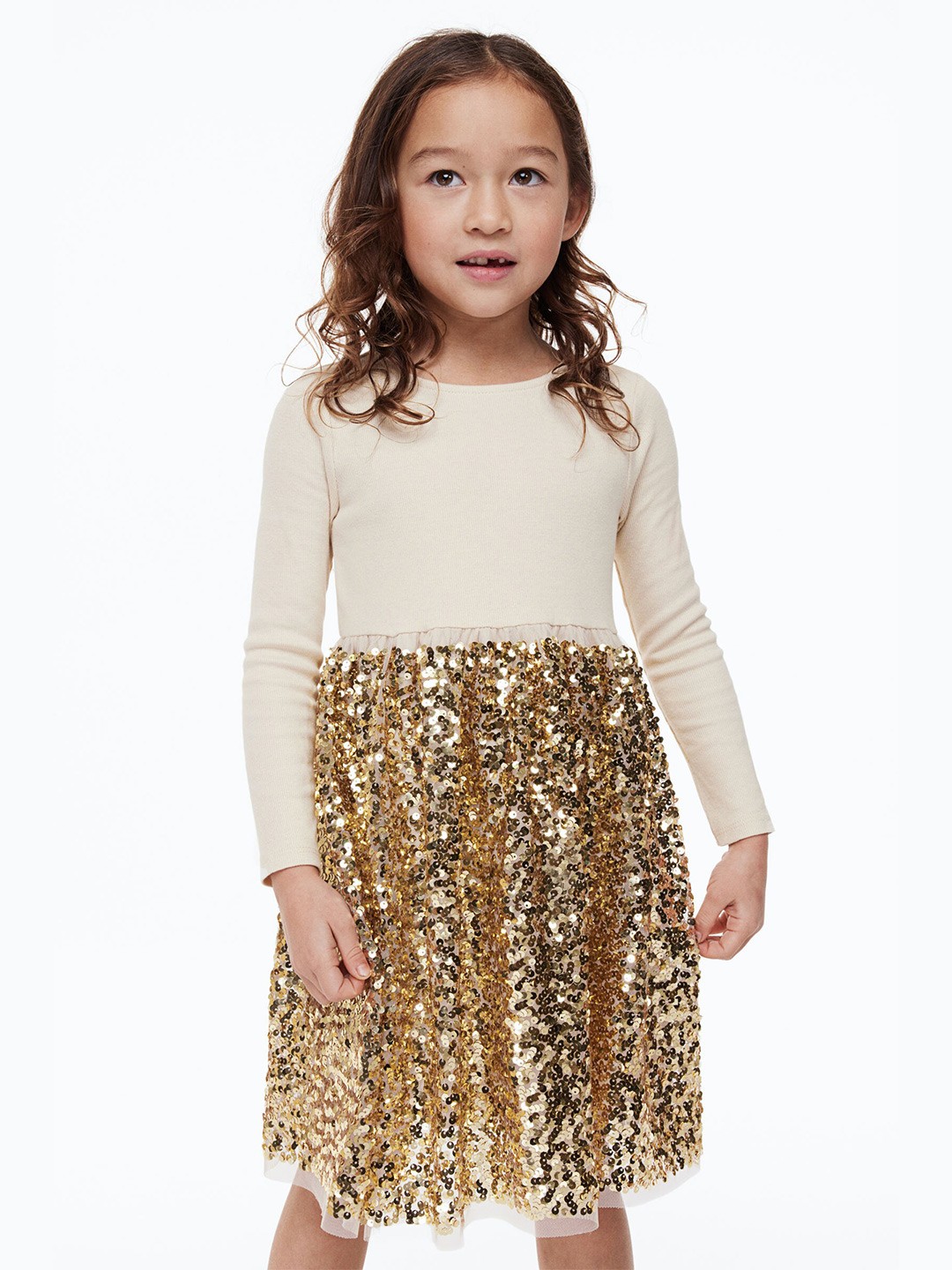 

H&M Girls Beige & Gold Sequined Jersey Dress