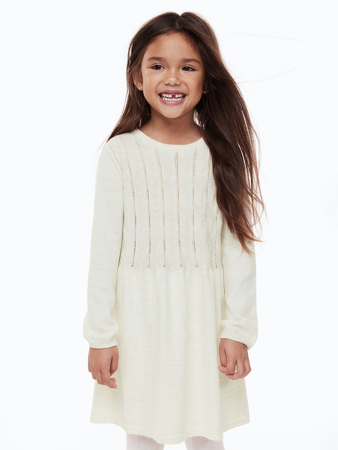 

H&M Girls White Textured-Knit Dress