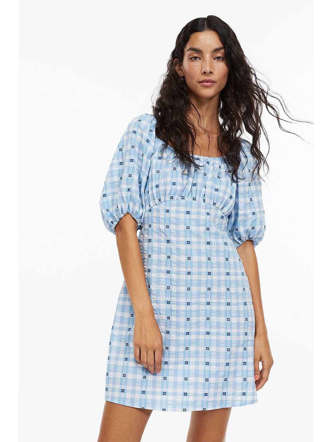 

H&M Women Blue Puff-Sleeved Dress