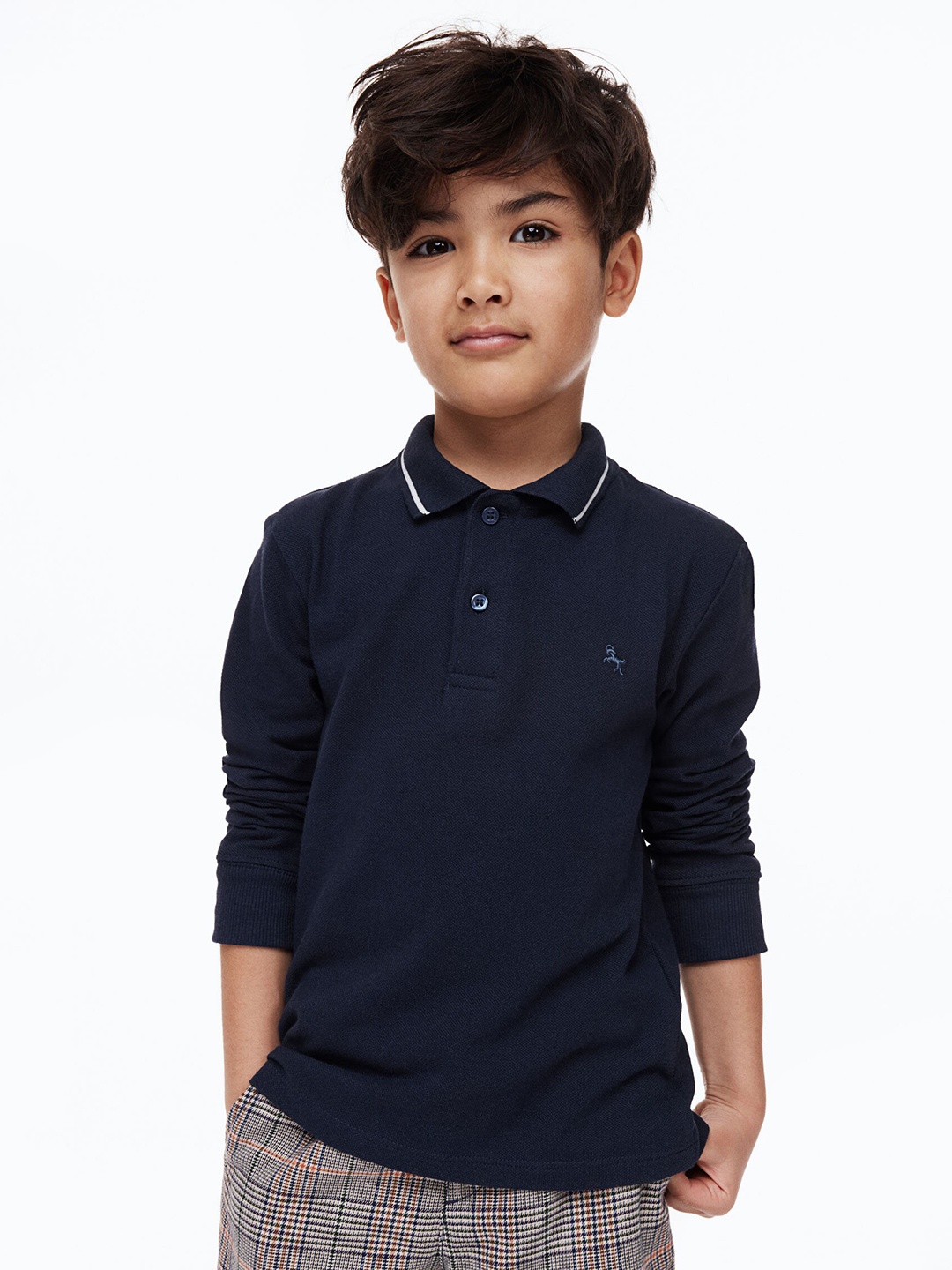 

H&M Boys 2-Pack Long-Sleeved Polo Shirts, Navy blue