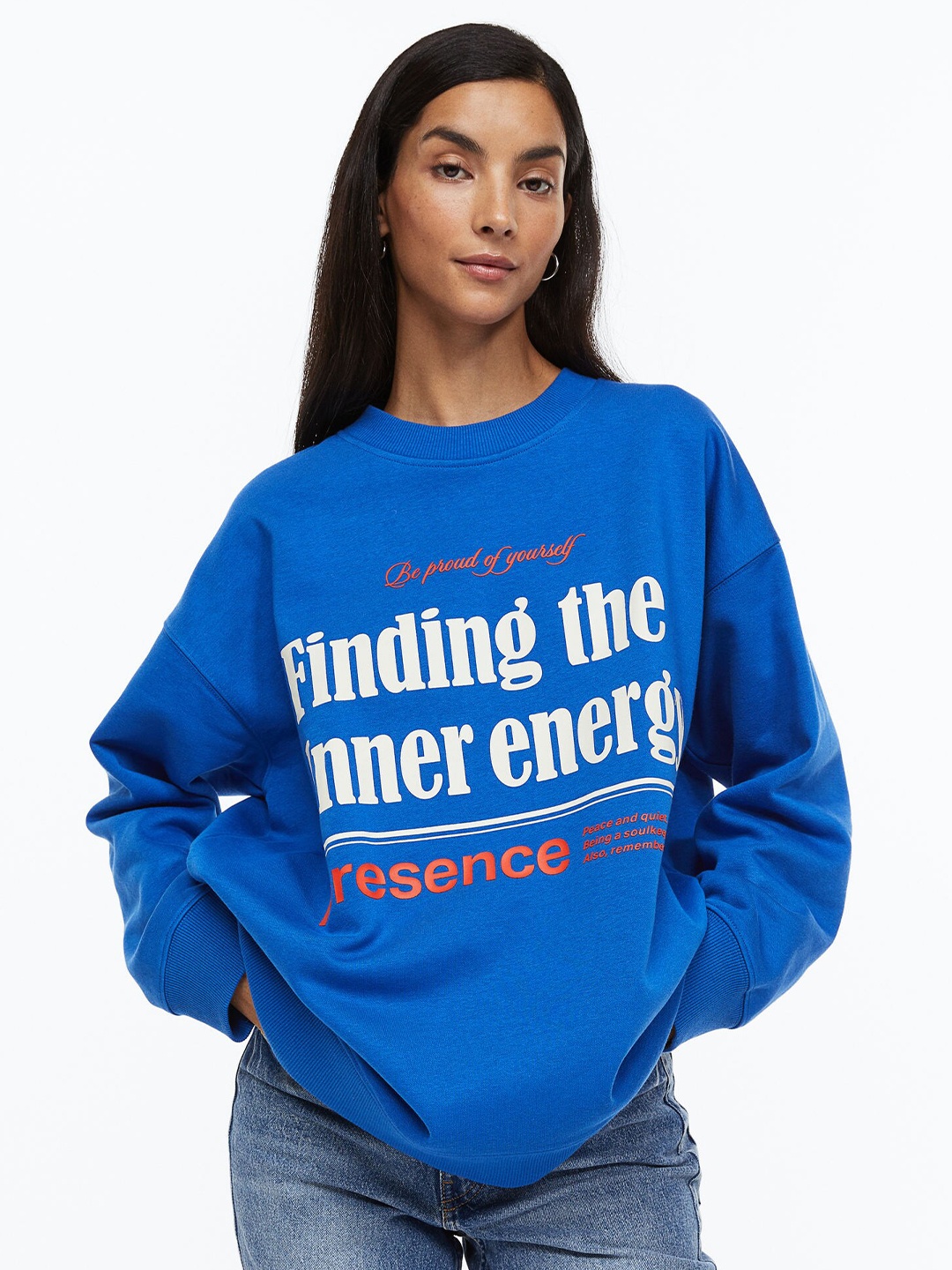 

H&M Women Printed Sweatshirt, Blue