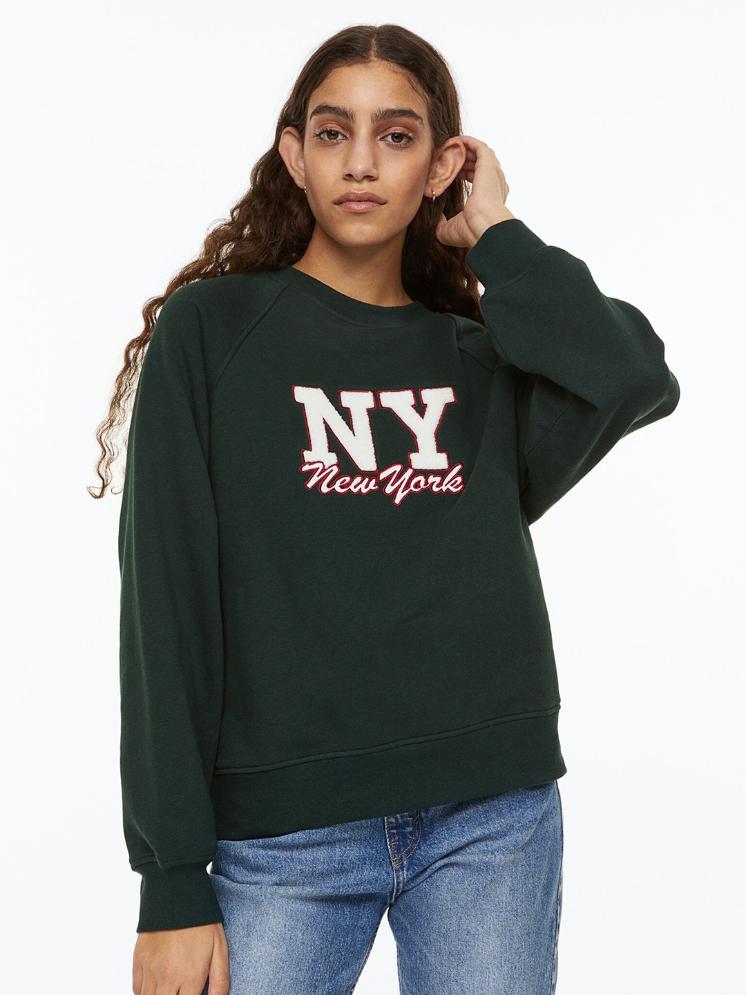 

H&M Women Green Crew-Neck Sweatshirt