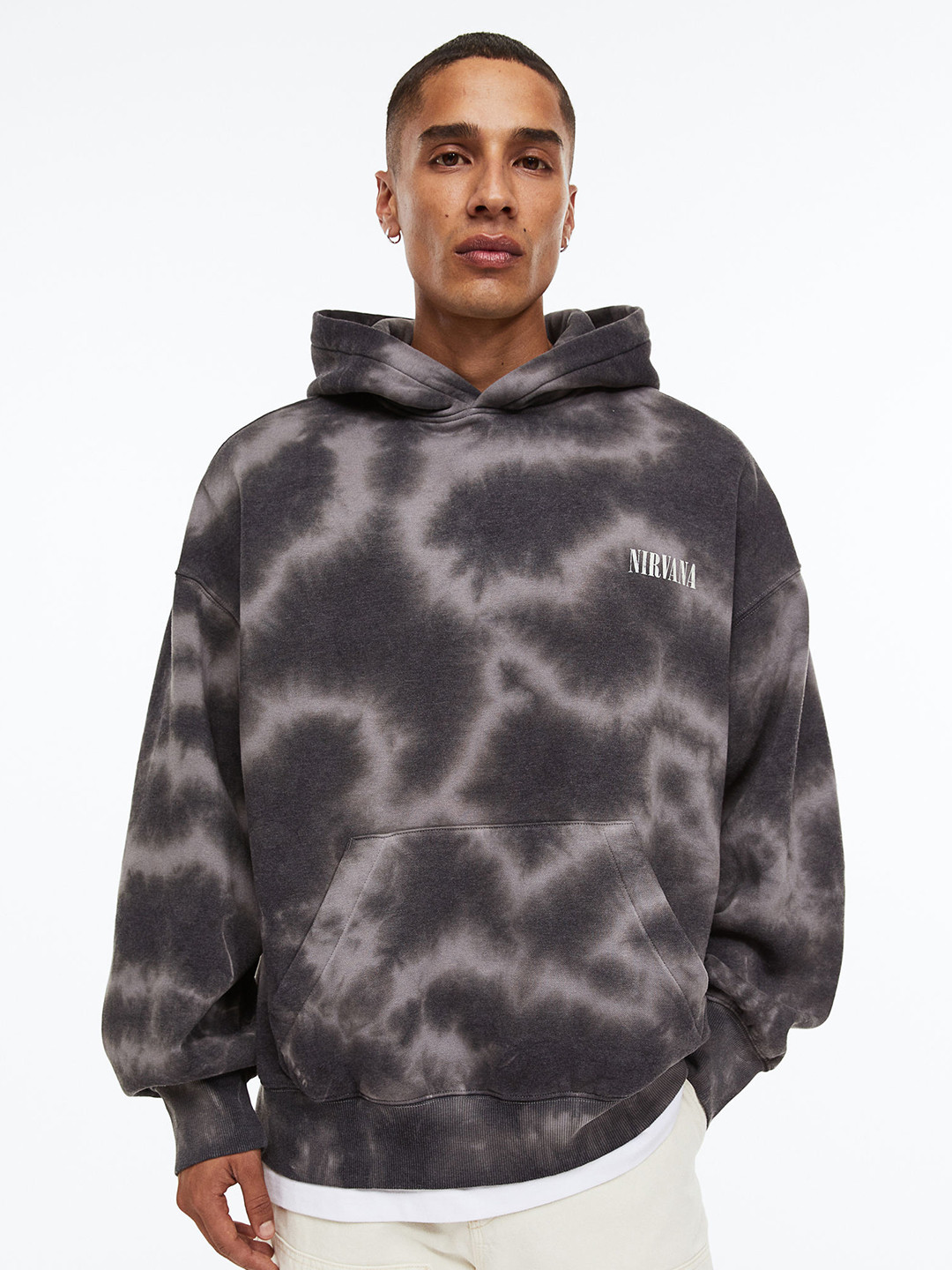 

H&M Men Oversized Fit Printed Hoodie, Grey