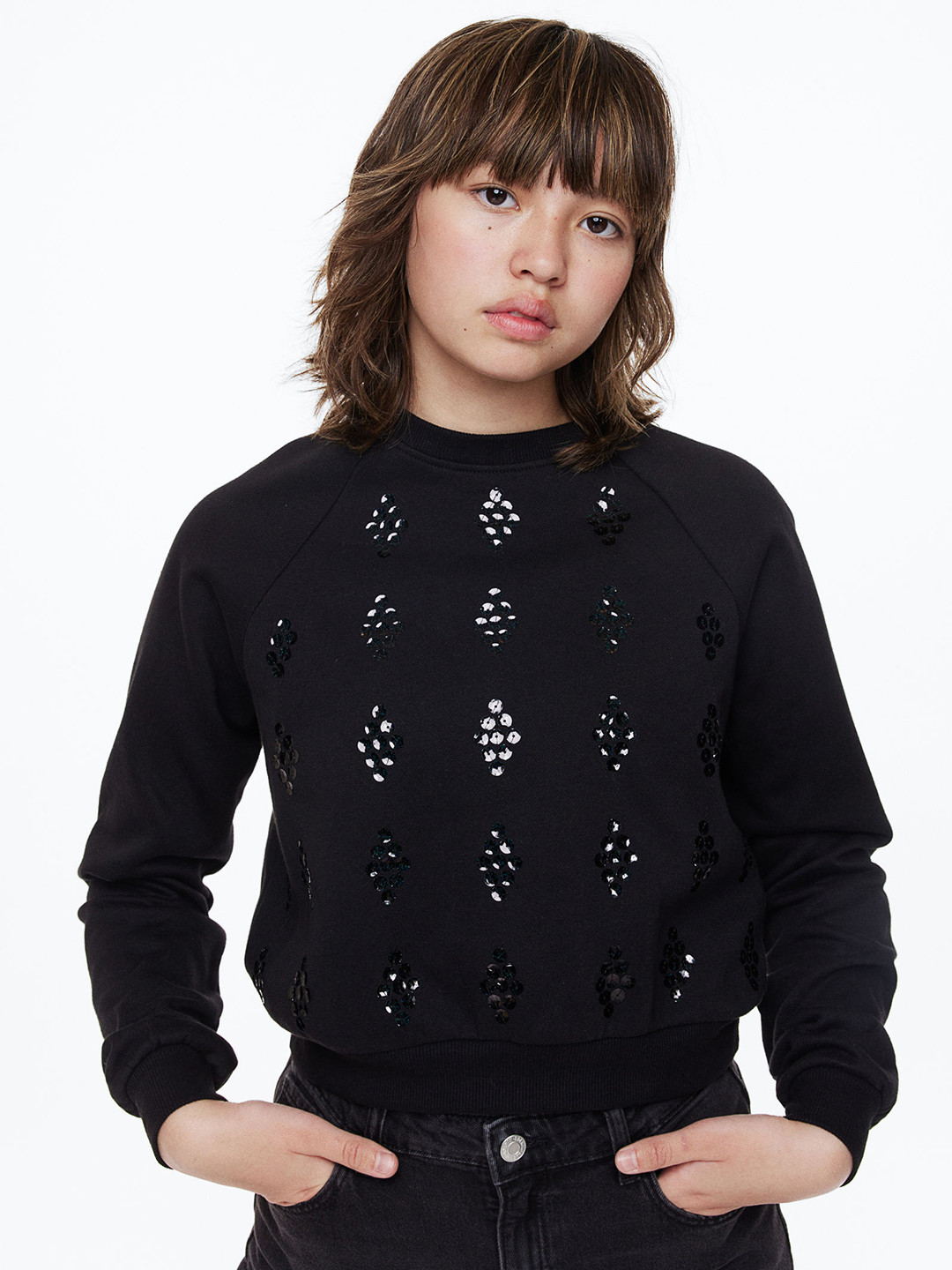 

H&M Girls Cotton Sweatshirt, Black