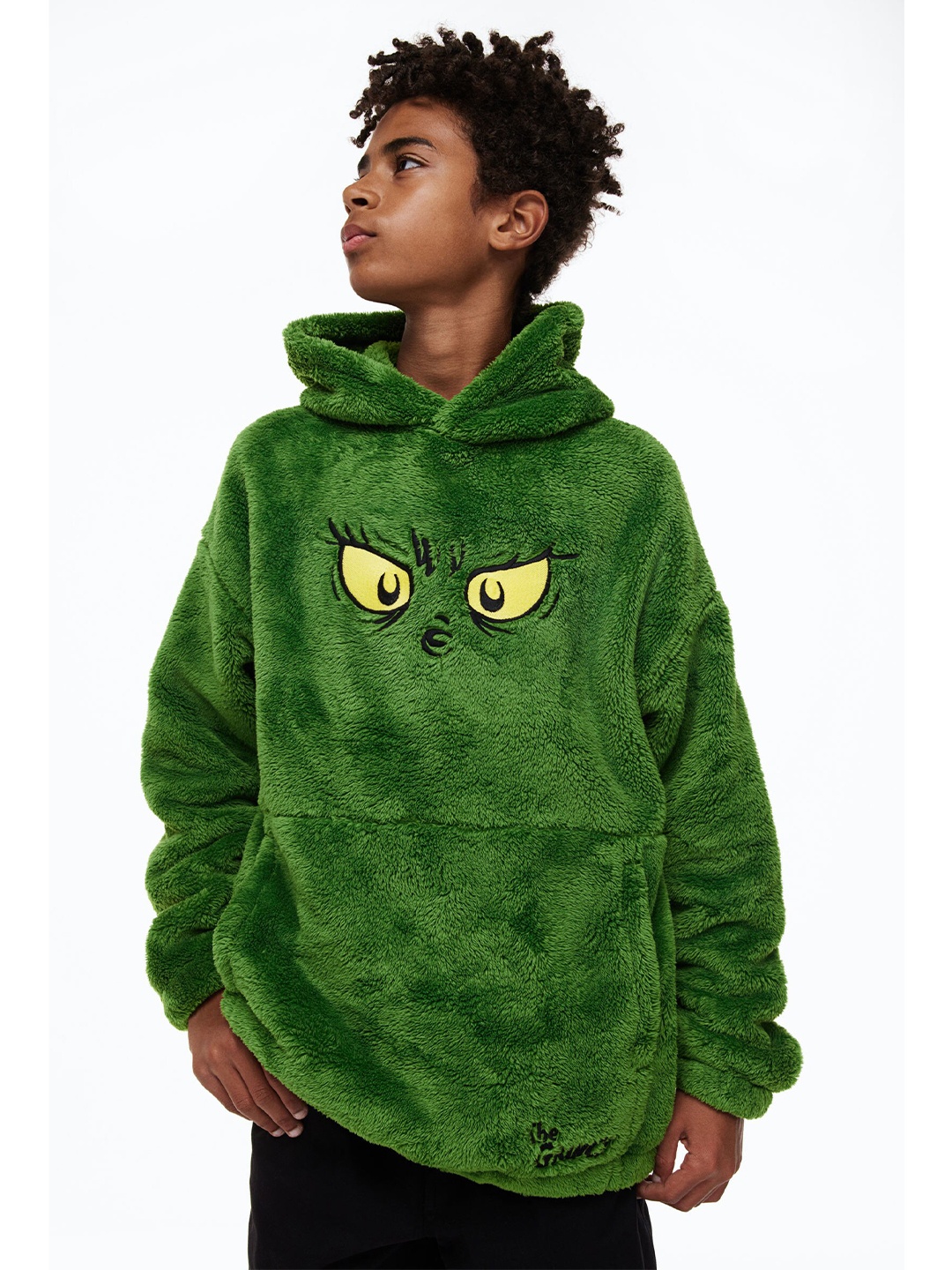

H&M Boys Green Motif-Detail Pile Hoodie