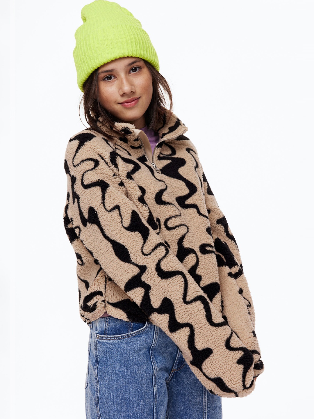 

H&M Girls Beige Zip-Top Teddy Top