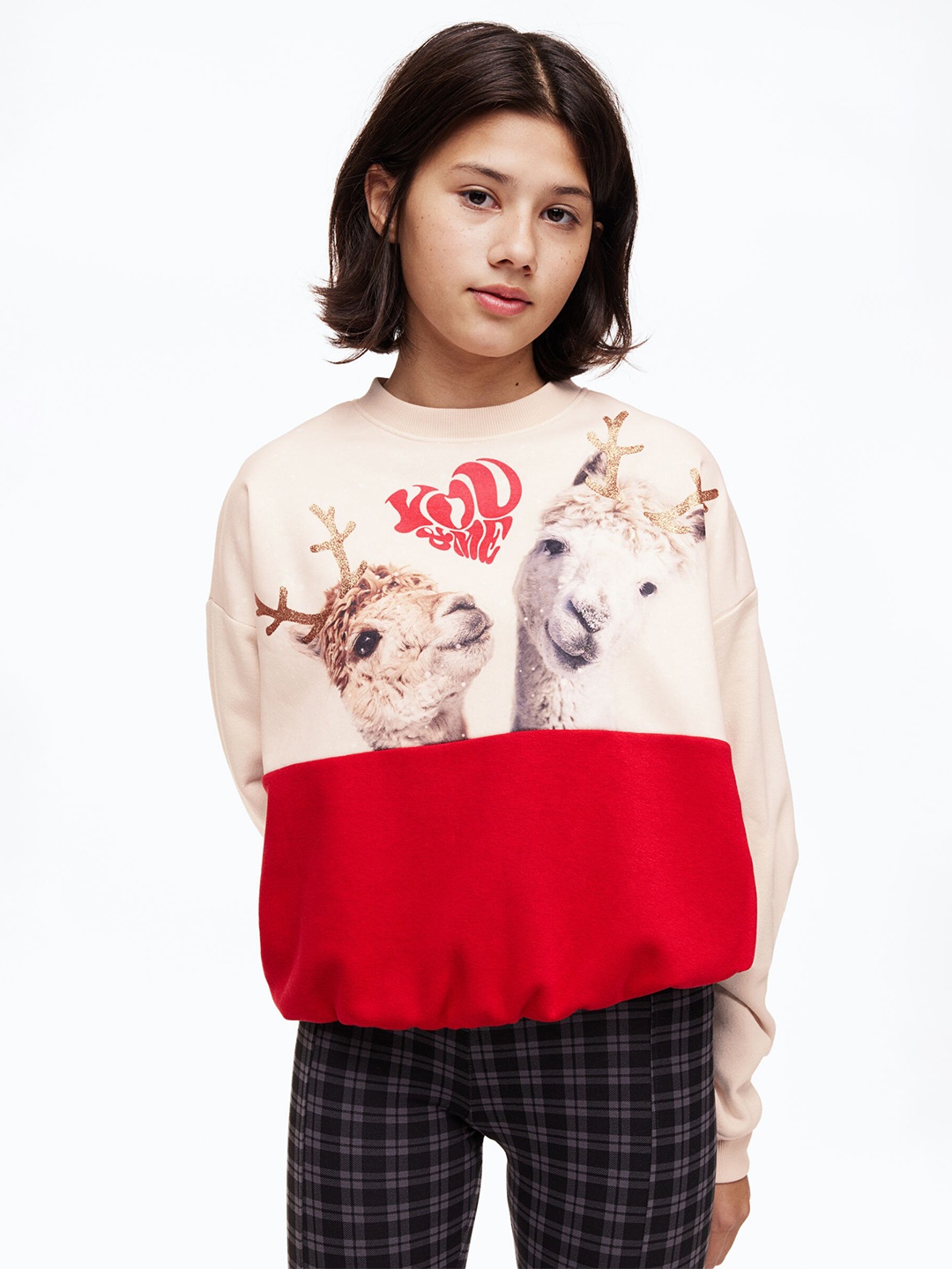 

H&M Girls Beige & Red Printed Sweatshirt