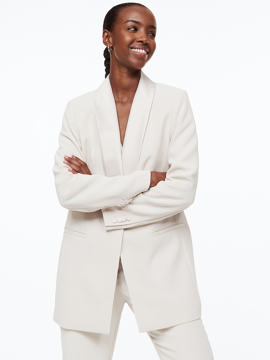 

H&M Women Beige Shawl-Collared Jacket