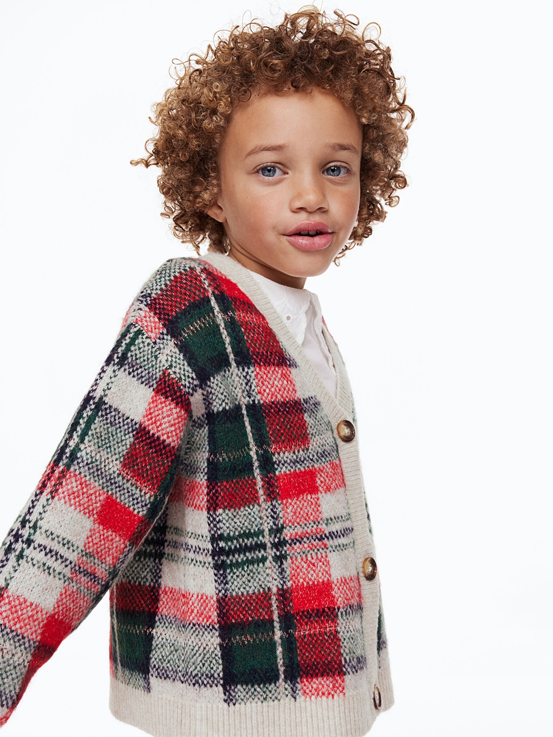 

H&M Girls Green & Red Patterned Cardigan