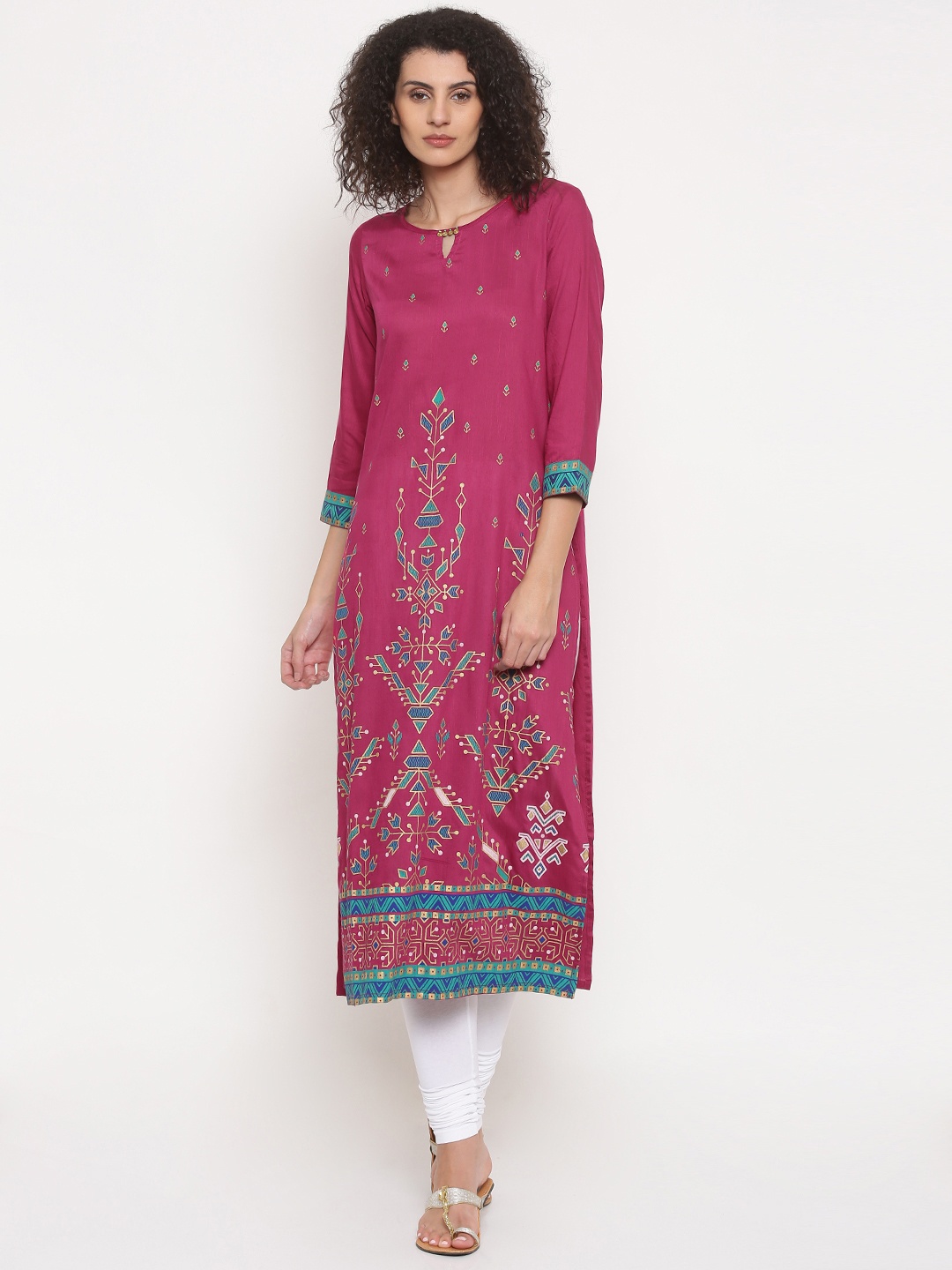 

Global Desi Women Pink Printed Straight Kurta