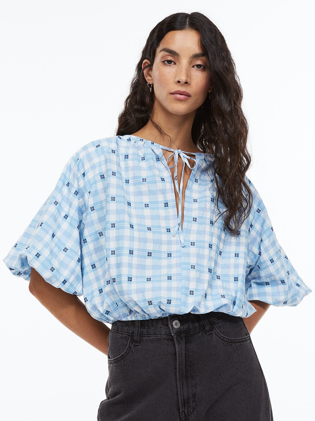 

H&M Women Blue Balloon Sleeved Blouse