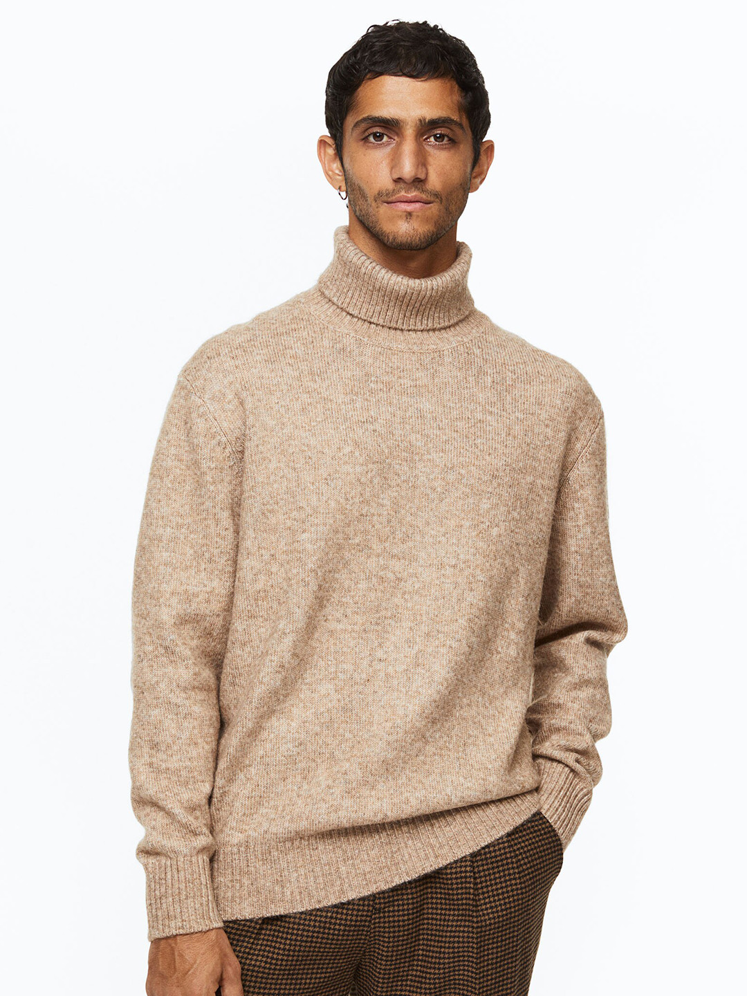 

H&M Men Beige Relaxed Fit Fine-knit Polo-Neck Jumper