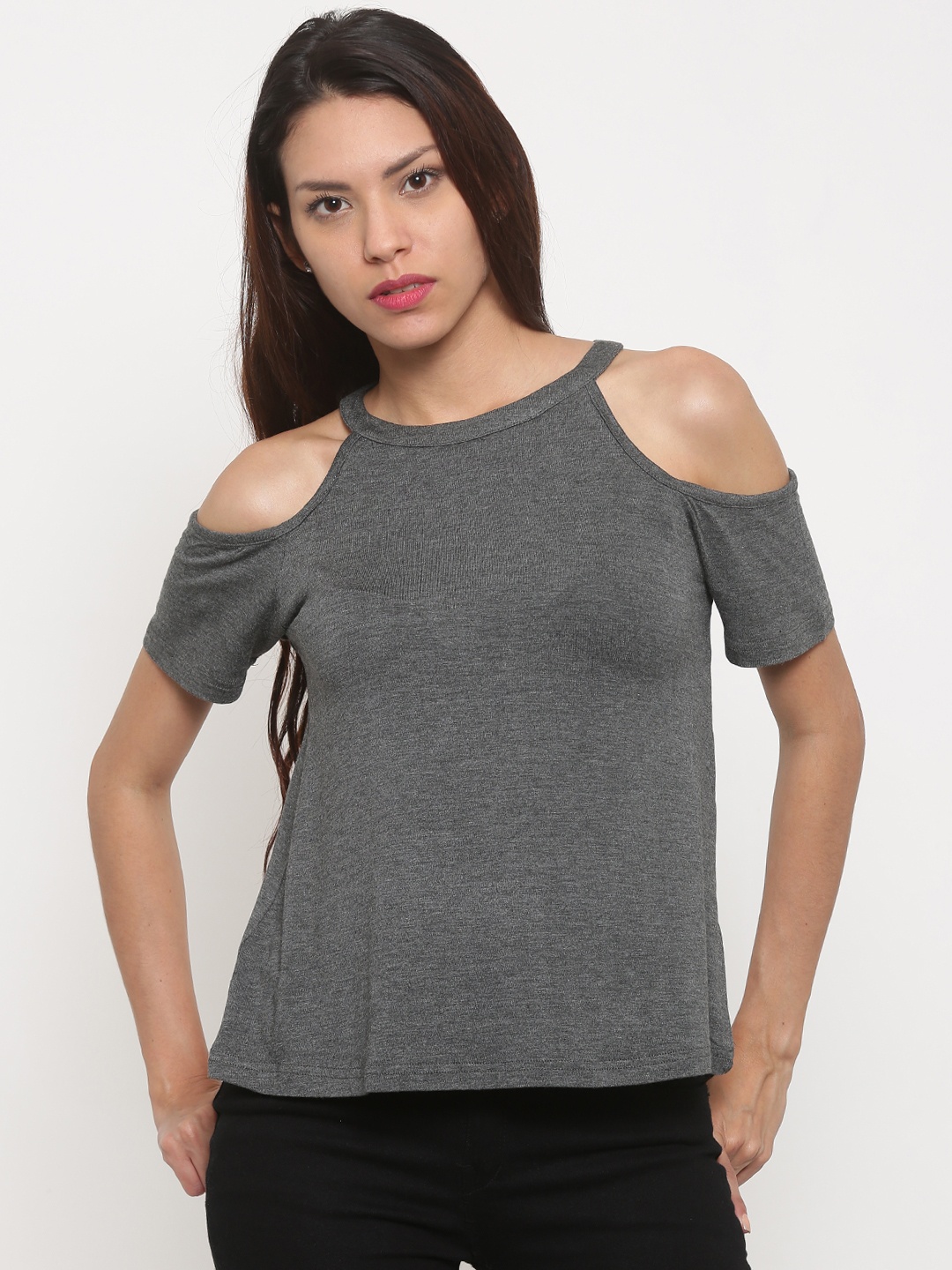

Global Desi Women Grey Solid Top