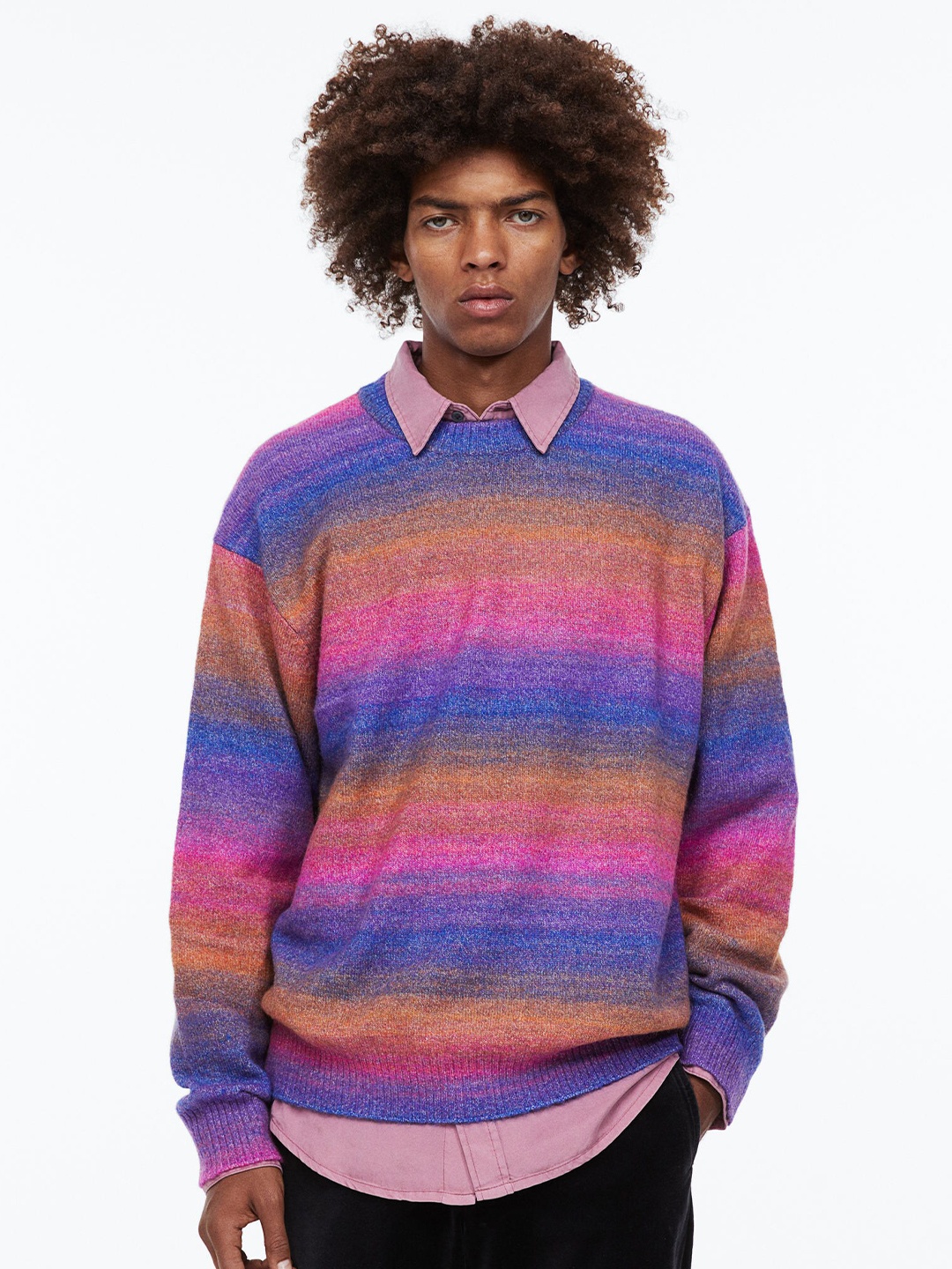 

H&M Men Pink & Blue Relaxed Fit Jumper