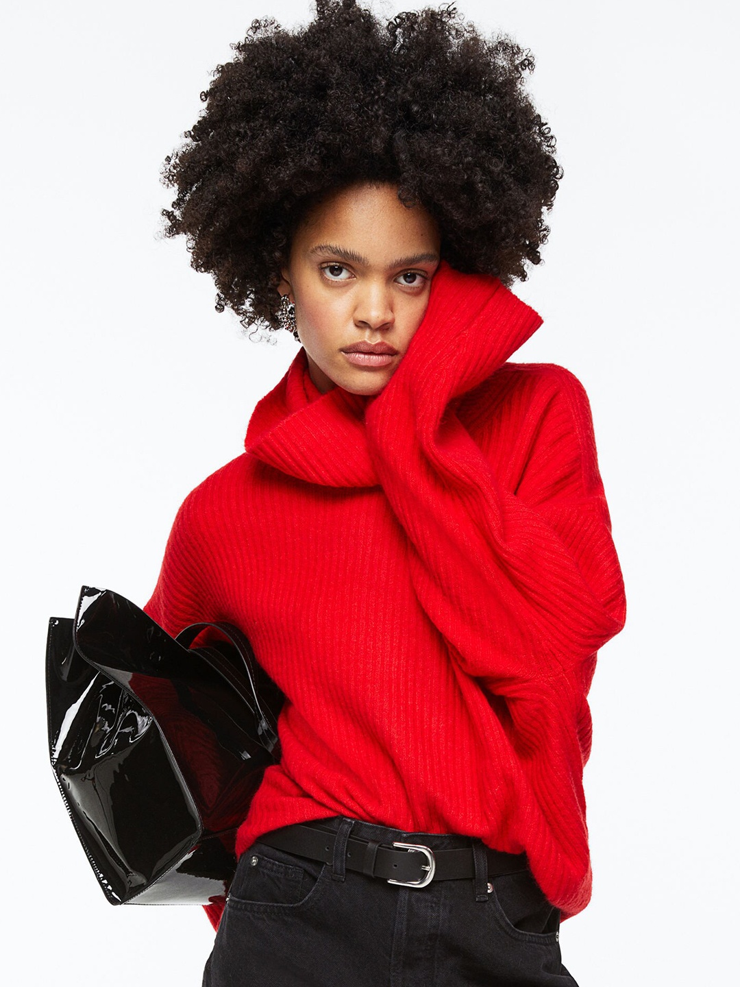 

H&M Women Red Oversized Polo Neck Jumper
