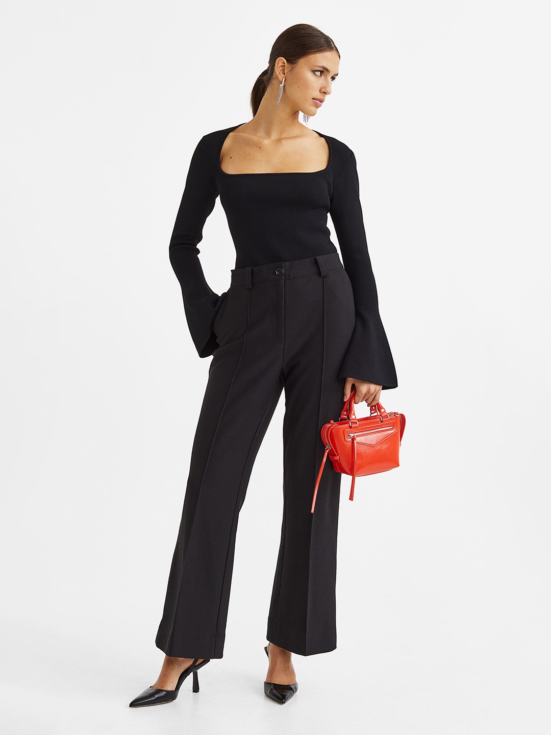 

H&M Women Black Flared Sleeve Jumper
